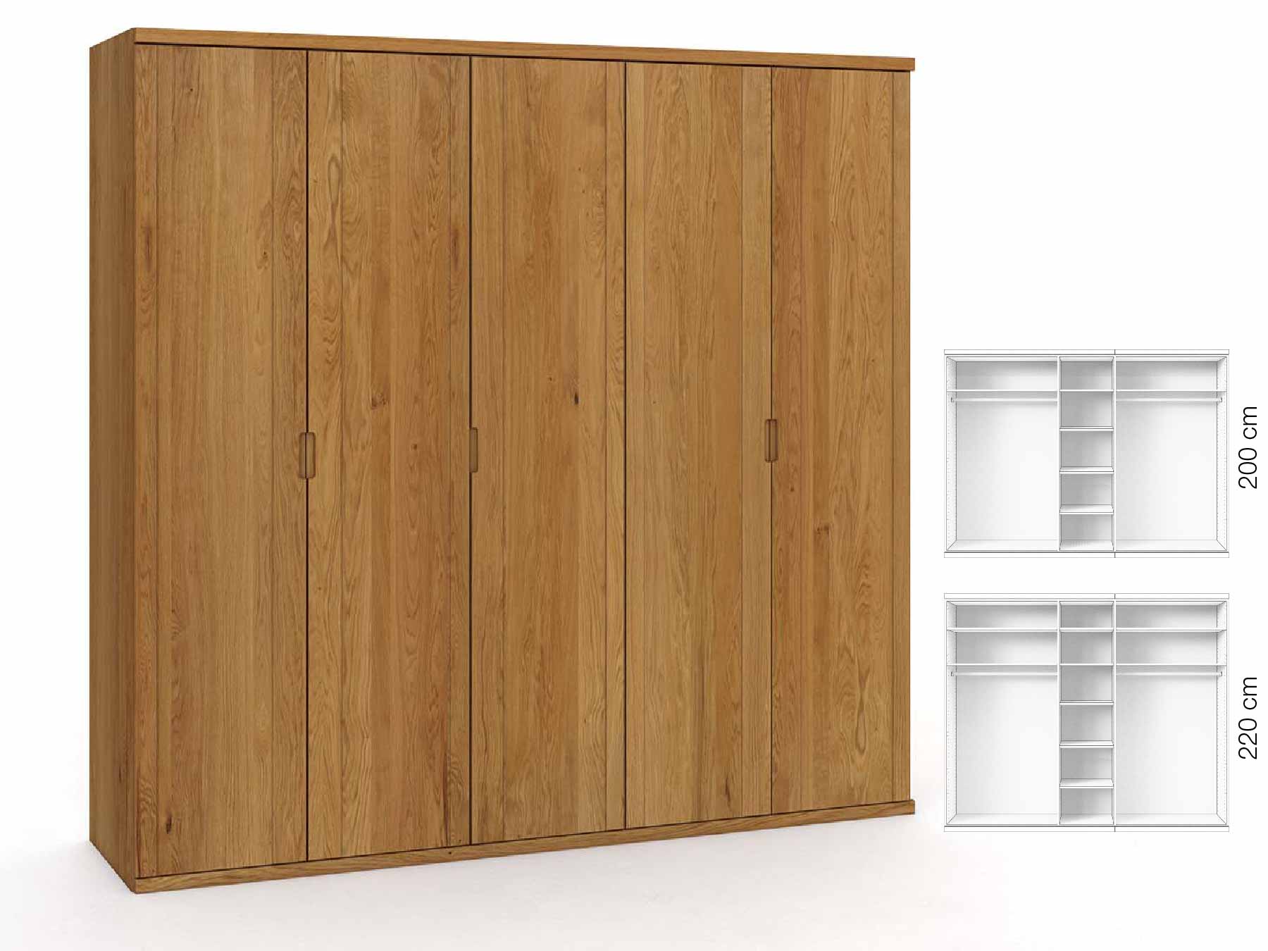 Eichenschrank „Egon“, 5-türig, Höhe 220 cm, Griffausführung „Lukas“, Inneneinrichtung: B
