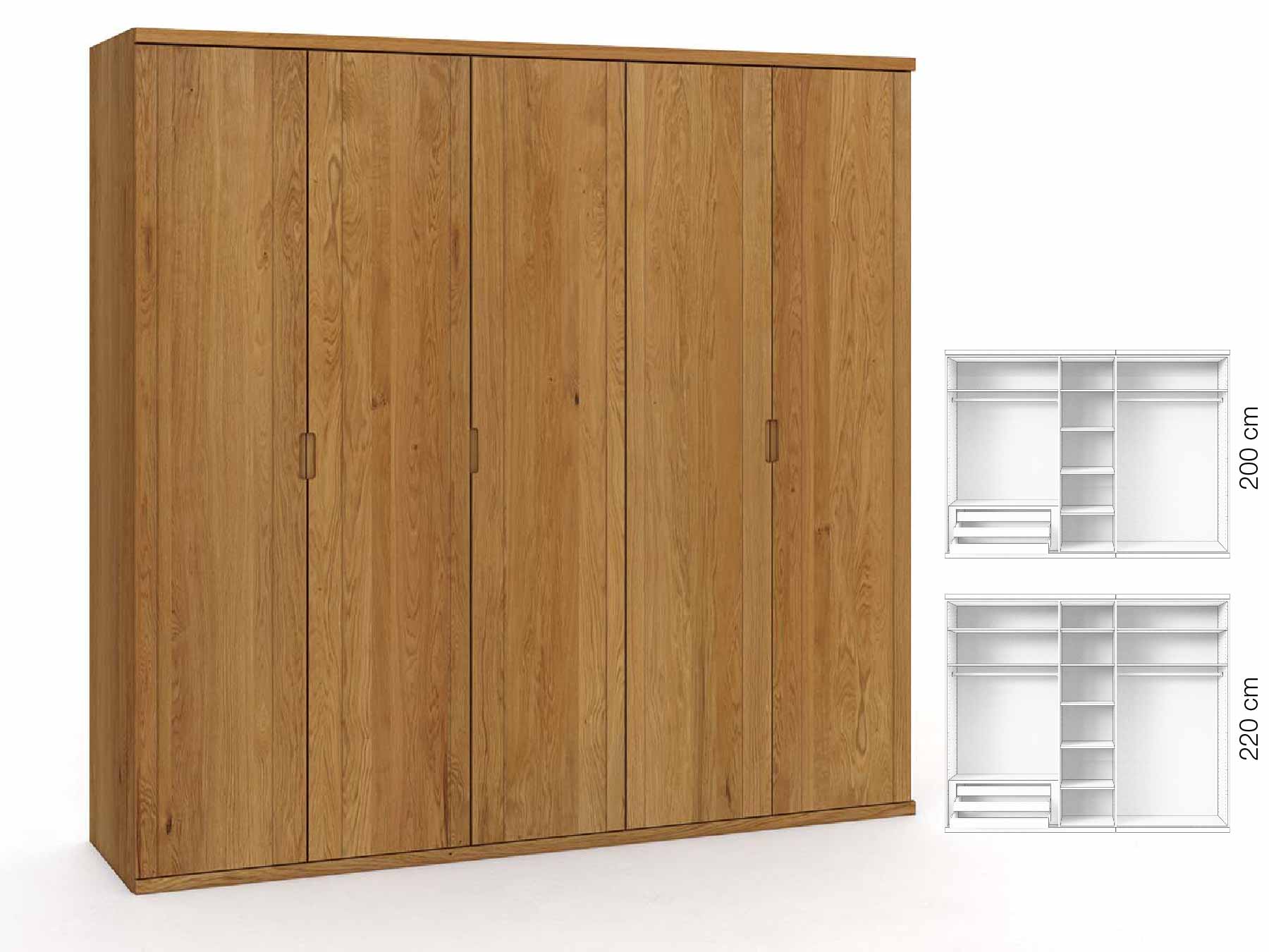 Eichenschrank „Egon“, 5-türig, Höhe 220 cm, Griffausführung „Lukas“, Inneneinrichtung: C