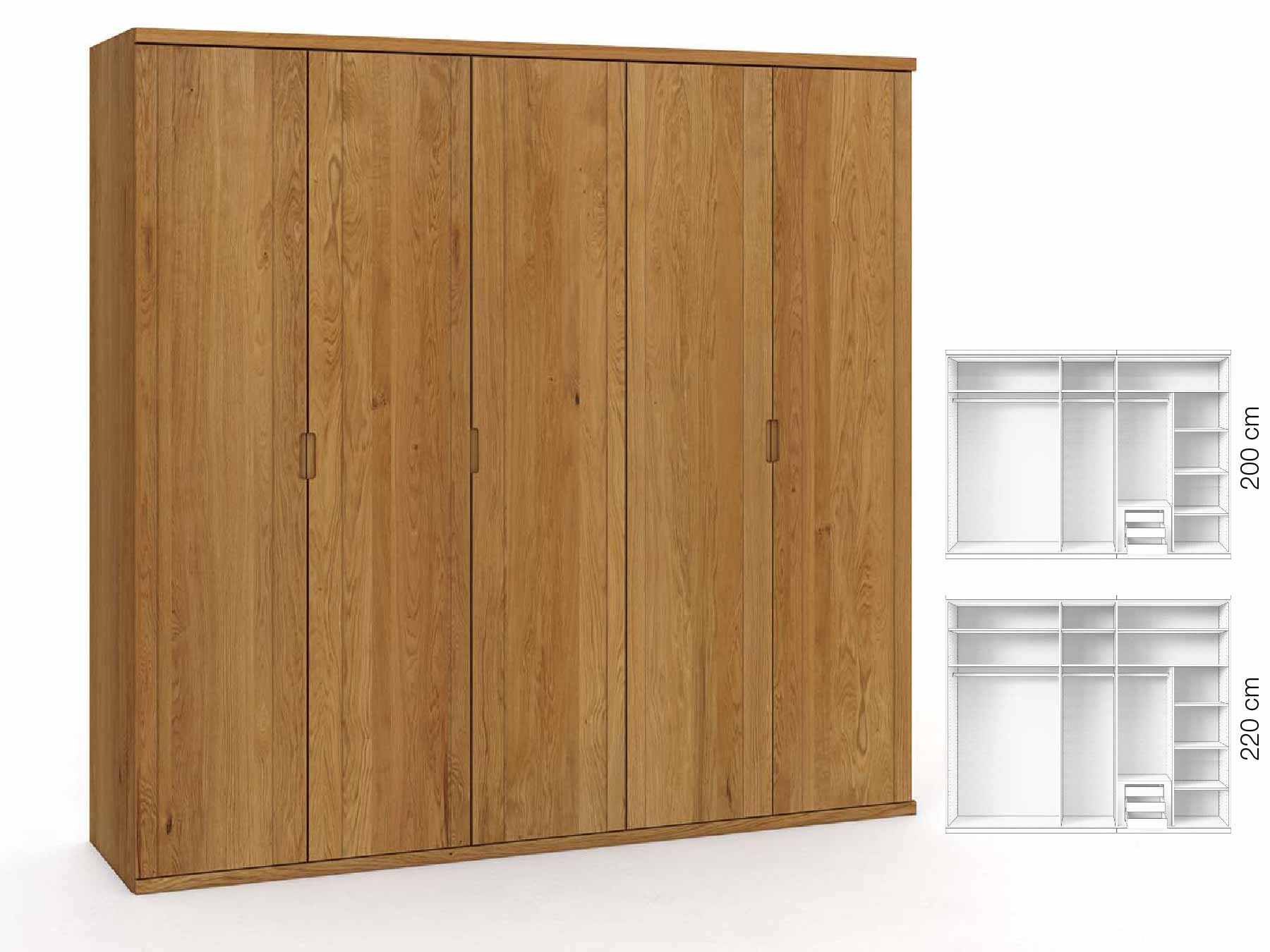 Eichenschrank „Egon“, 5-türig, Höhe 220 cm, Griffausführung „Lukas“, Inneneinrichtung: D