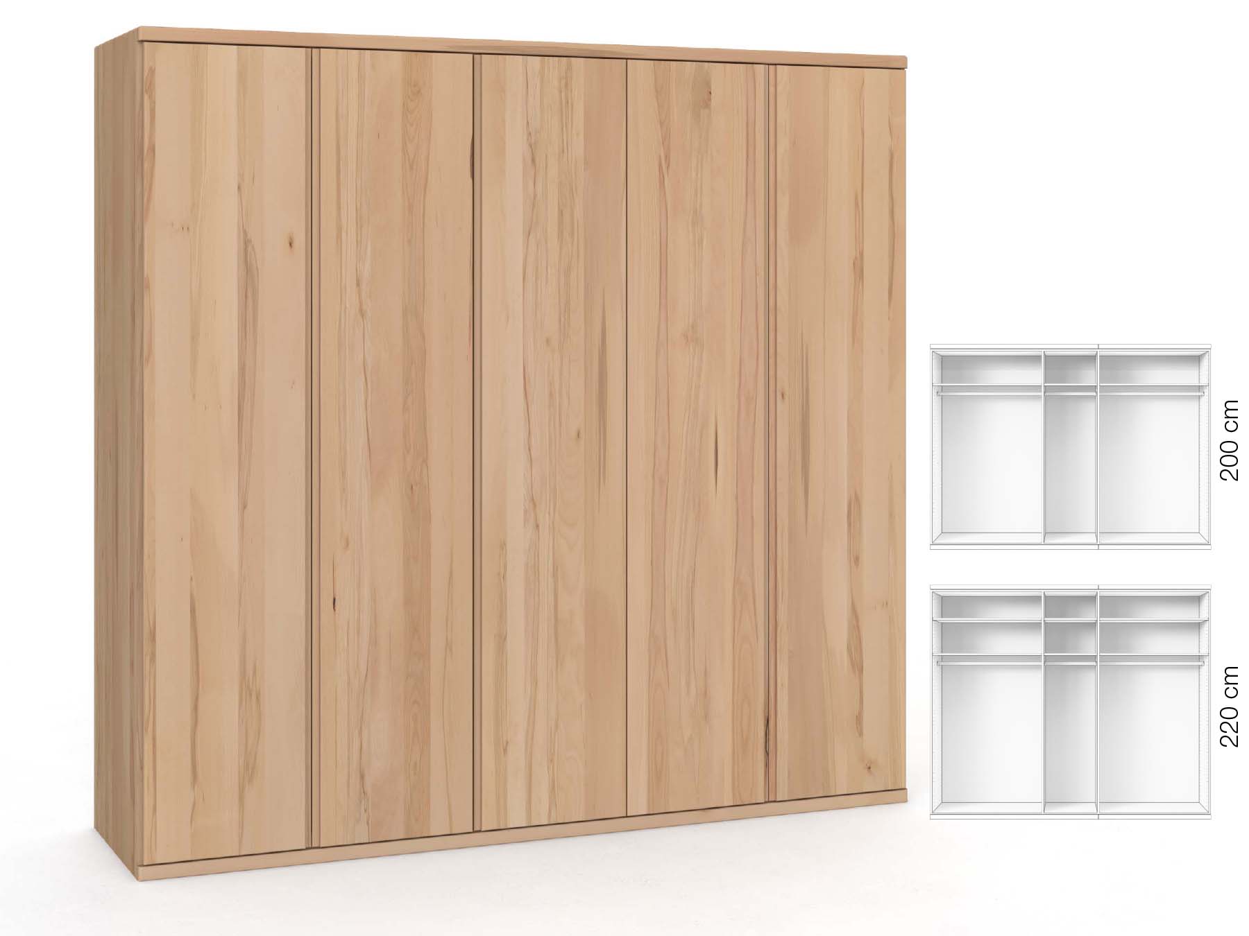 Buchenschrank „Valentin“, 5-türig, Höhe 220 cm, Griffausführung „Patrizia“, Inneneinrichtung: A 