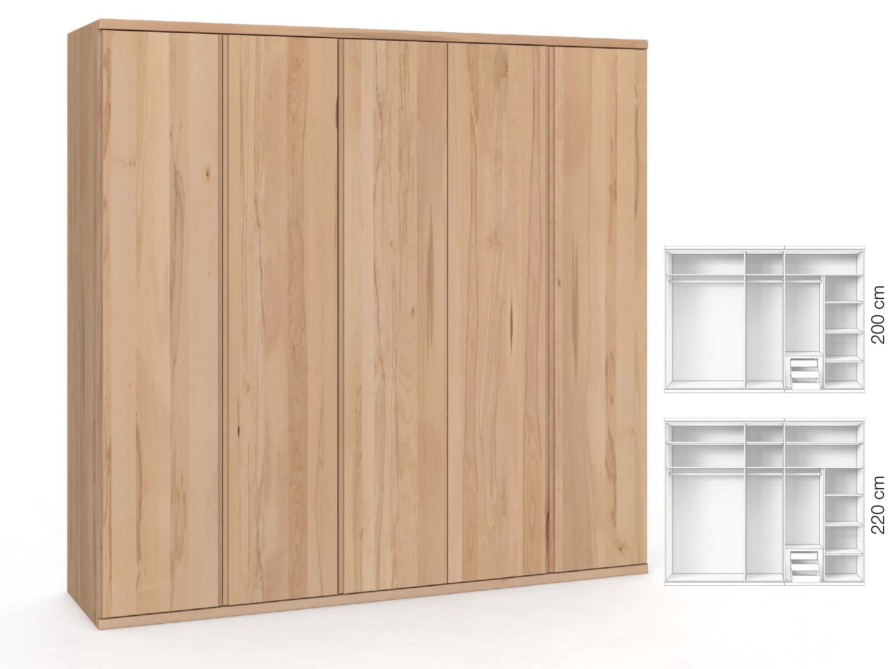 Buchenschrank „Valentin“, 5-türig, Höhe 220 cm, Griffausführung „Patrizia“, Inneneinrichtung: C
