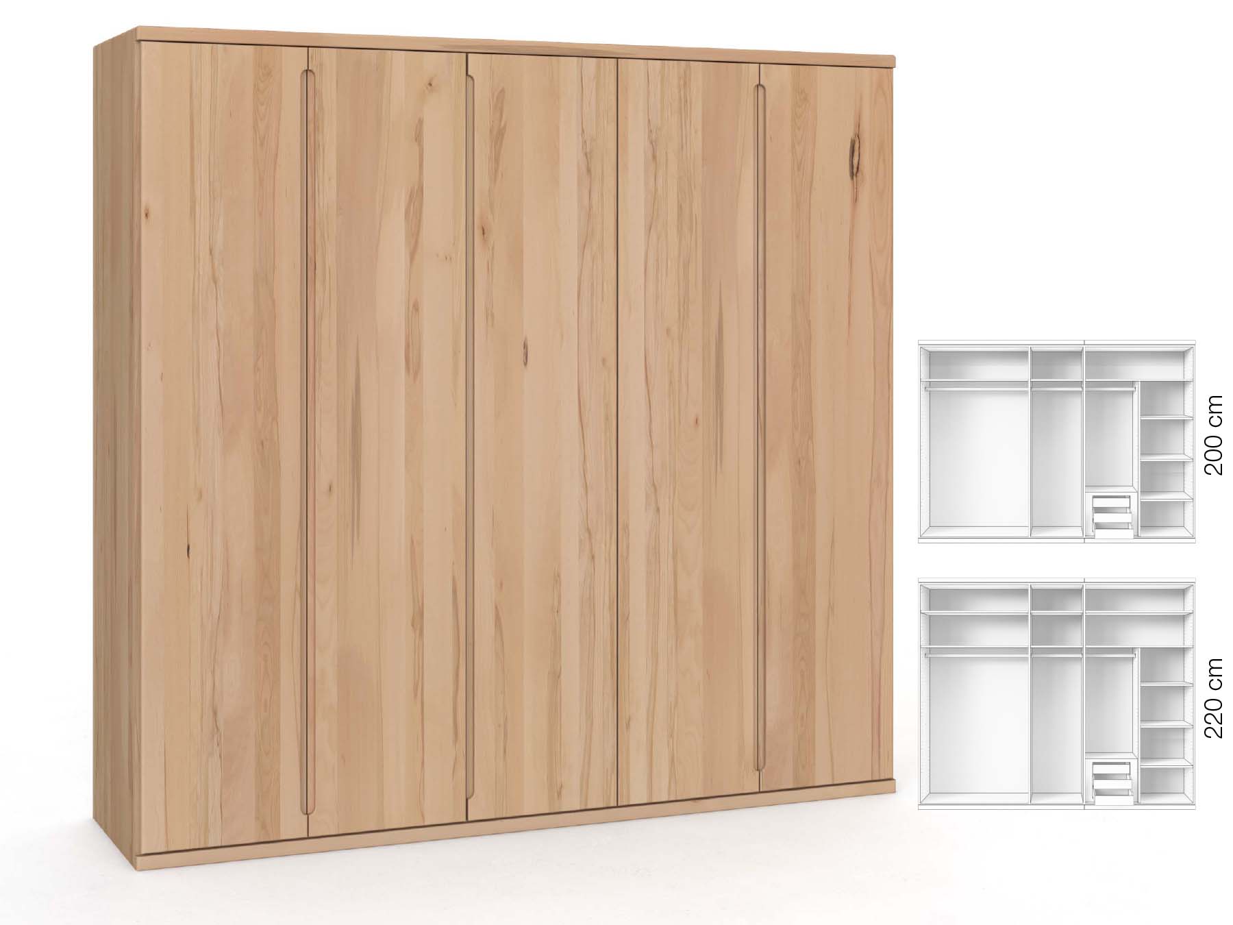 Buchenschrank „Valentin“, 5-türig, Höhe 220 cm, Griffausführung „Lukas“, Inneneinrichtung: C