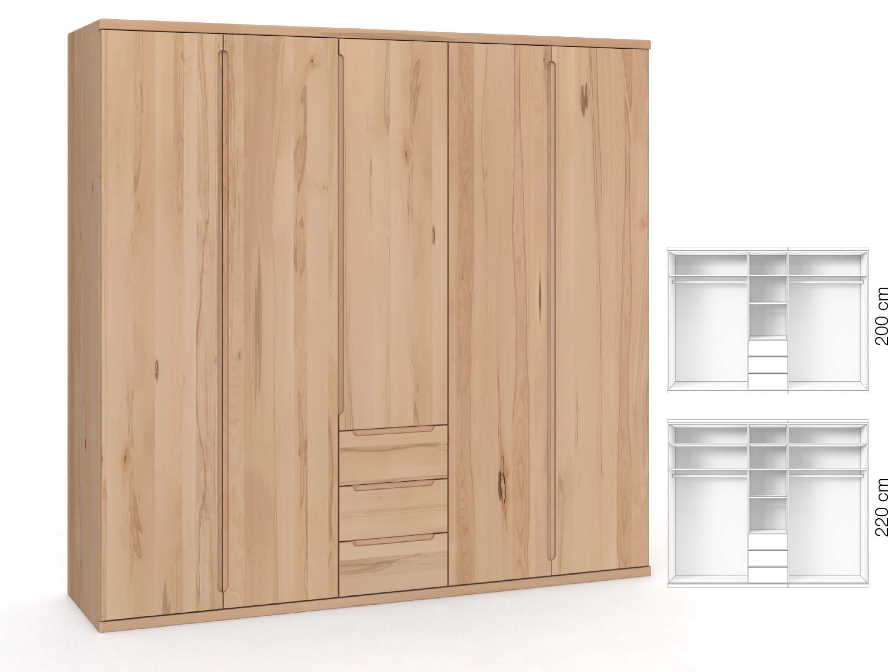 Buchenschrank „Valentin“, 5-türig, Höhe 220 cm, Griffausführung „Lukas“, Inneneinrichtung: E