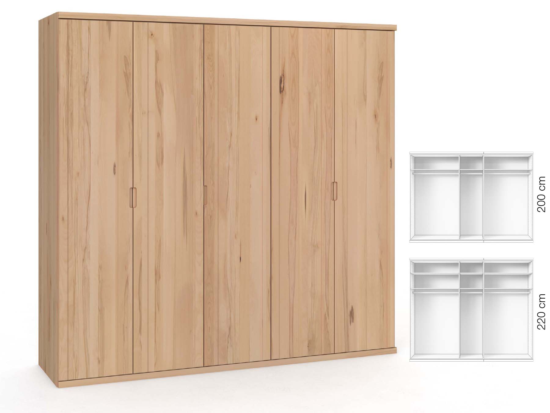 Buchenschrank „Egon“, 5-türig, Höhe 220 cm, Griffausführung „Lukas“, Inneneinrichtung: A