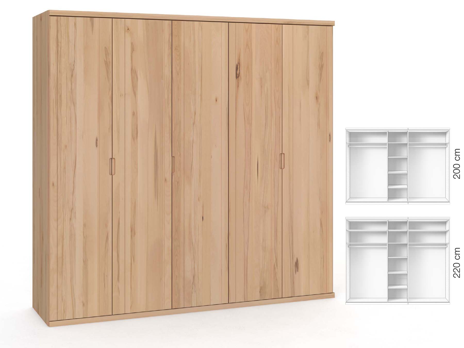Buchenschrank „Egon“, 5-türig, Höhe 220 cm, Griffausführung „Lukas“, Inneneinrichtung: B