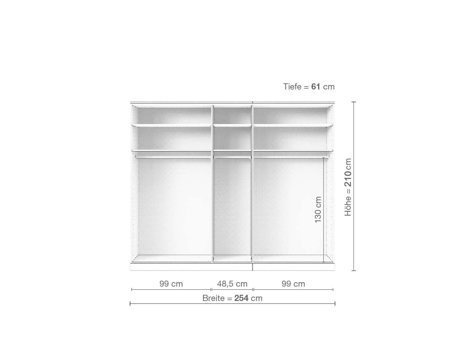 Eschenschrank „Edelweiß“, 5-türig, Höhe 210 cm, Inneneinrichtung A