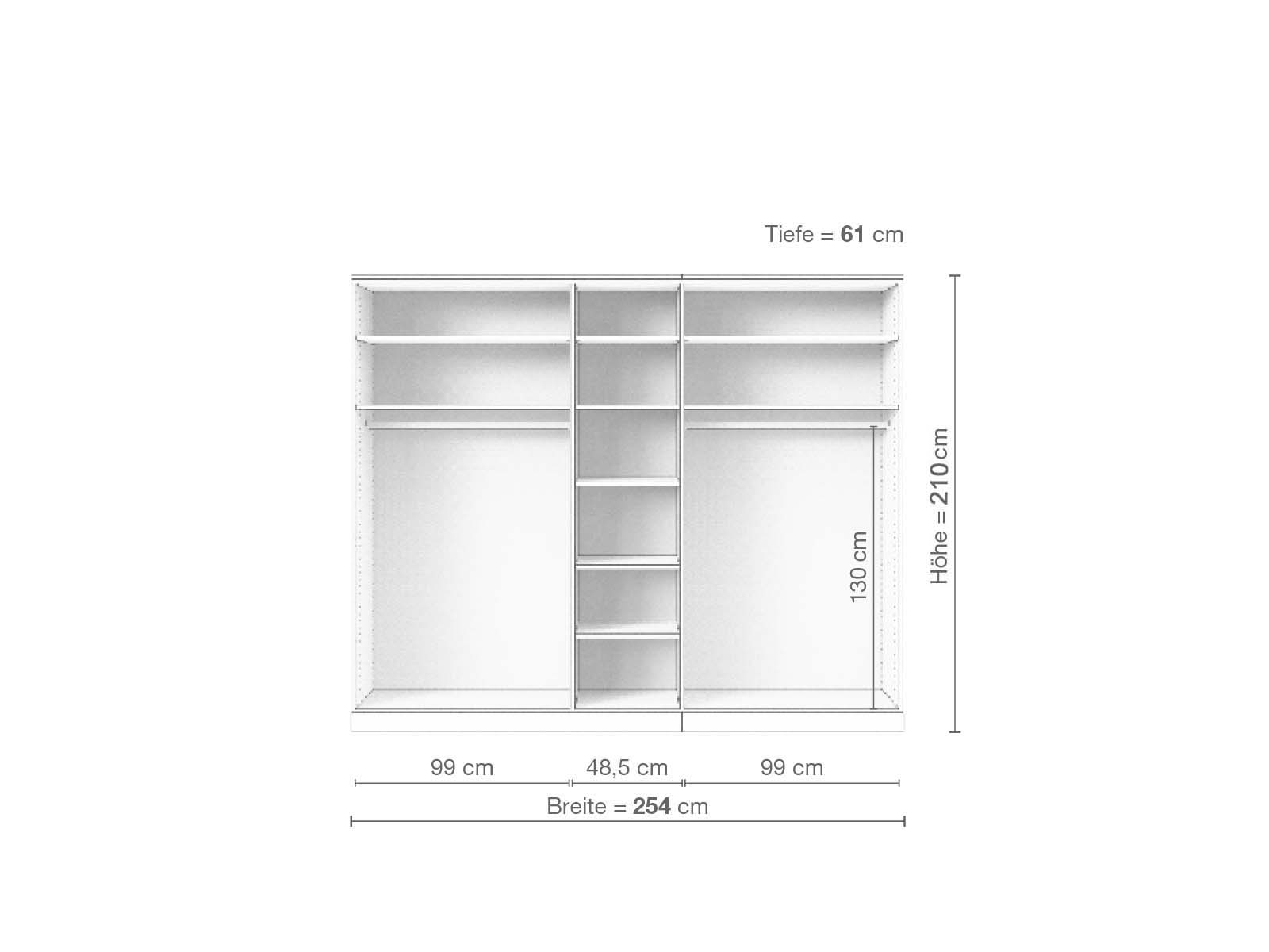 Eschenschrank „Enzian“, 5-türig, Höhe 210 cm, Inneneinrichtung B