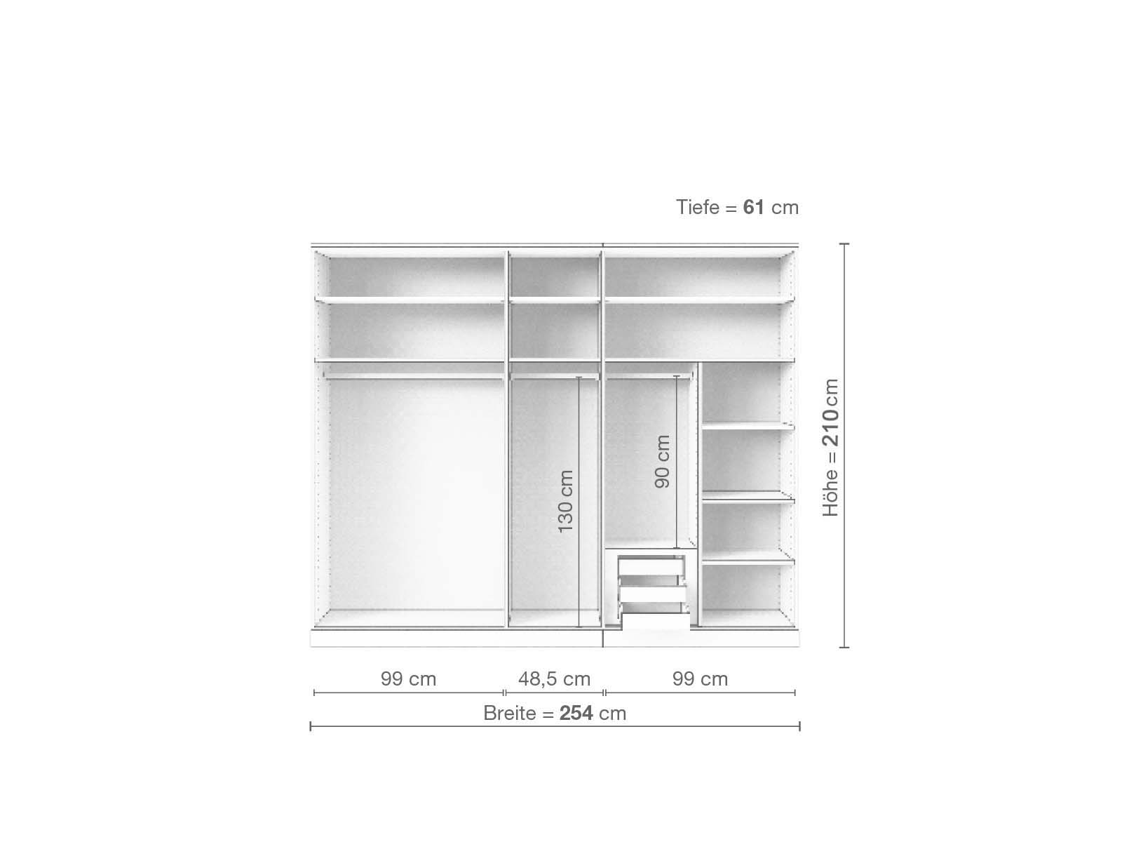 Eschenschrank „Edelweiß“, 5-türig, Höhe 210 cm, Inneneinrichtung D