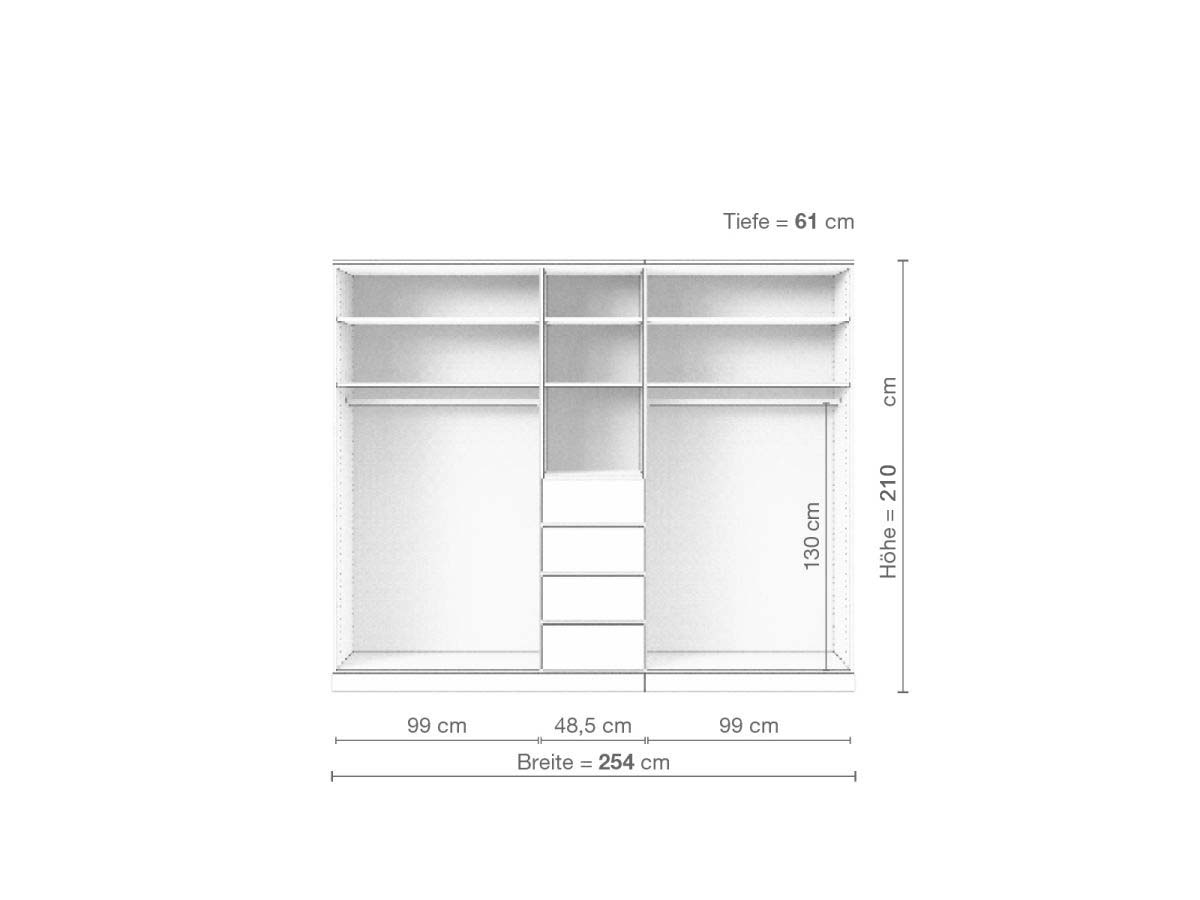 Eschenschrank „Edelweiß“, 5-türig, Höhe 210 cm, Inneneinrichtung E
