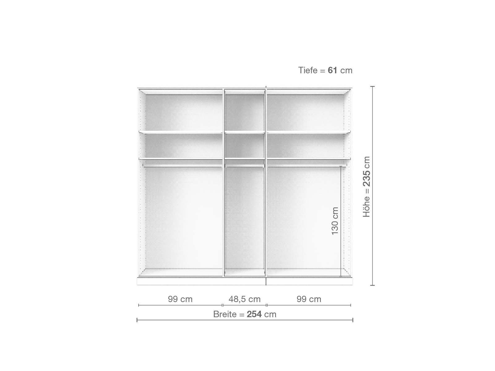 Eschenschrank „Edelweiß“, 5-türig, Höhe 235 cm, Inneneinrichtung A