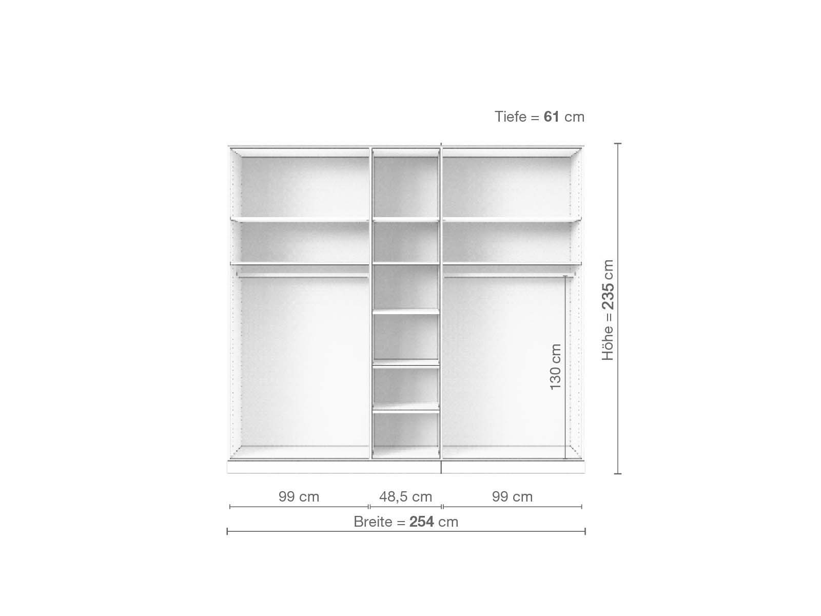 Eschenschrank „Edelweiß“, 5-türig, Höhe 235 cm, Inneneinrichtung B