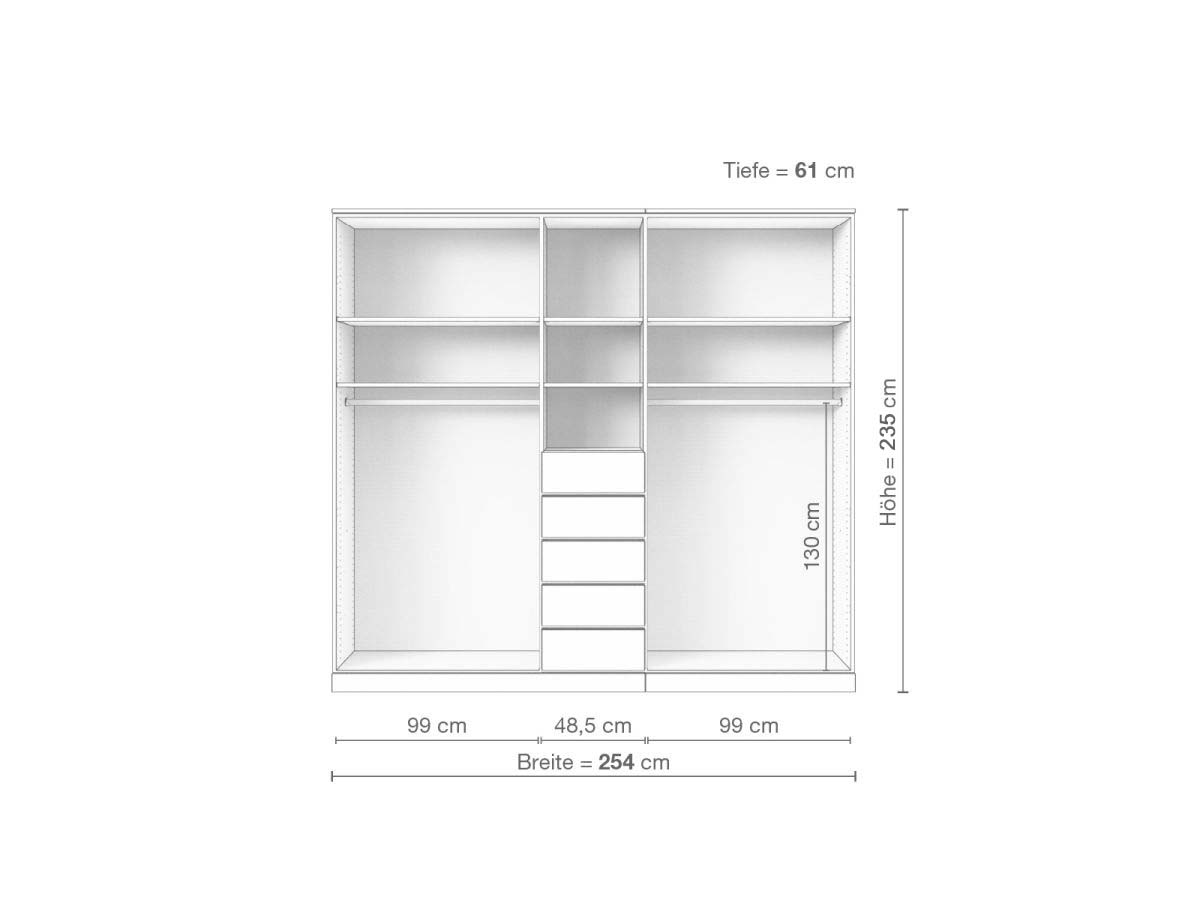 Eschenschrank „Edelweiß“, 5-türig, Höhe 235 cm, Inneneinrichtung E