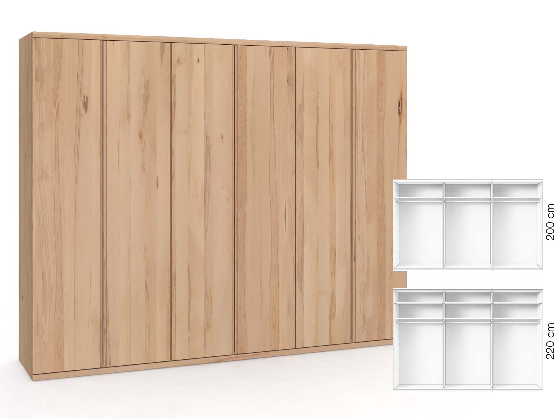 Buchenschrank „Romana“, 6-türig, Höhe 220 cm, Griffausführung „Patrizia“, Inneneinrichtung: A