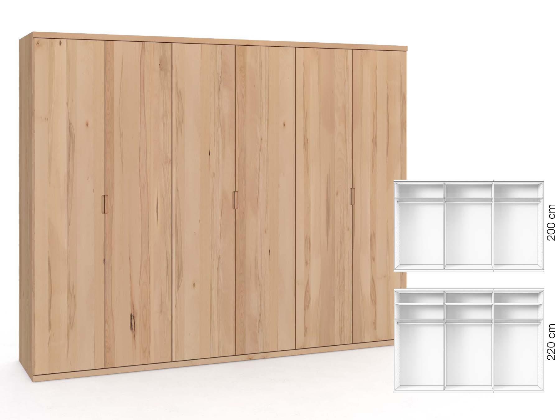 Buchenschrank „Romana“, 6-türig, Höhe 220 cm, Griffausführung „Lukas“, Inneneinrichtung: A