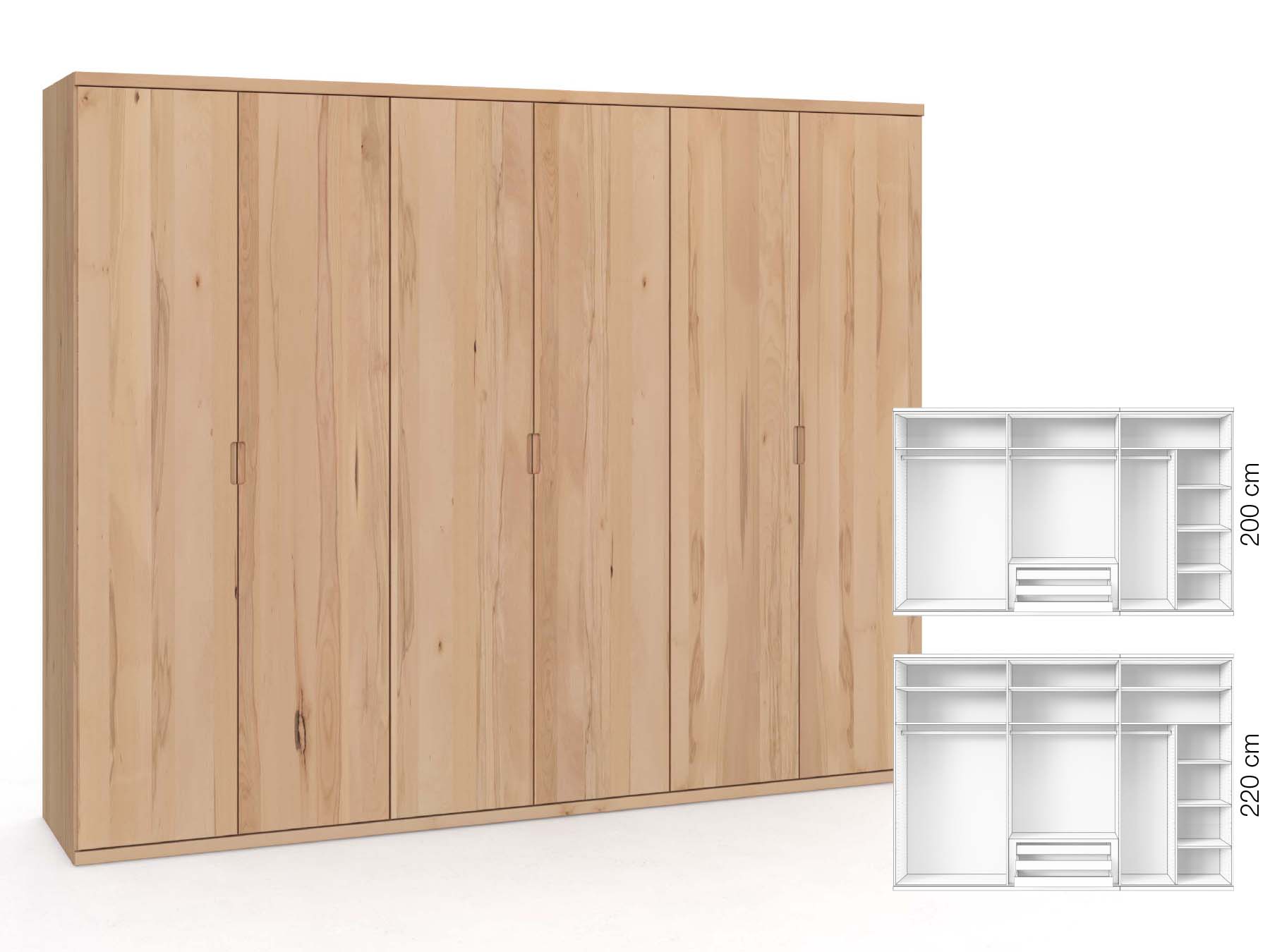 Buchenschrank „Romana“, 6-türig, Höhe 220 cm, Griffausführung „Lukas“, Inneneinrichtung: B