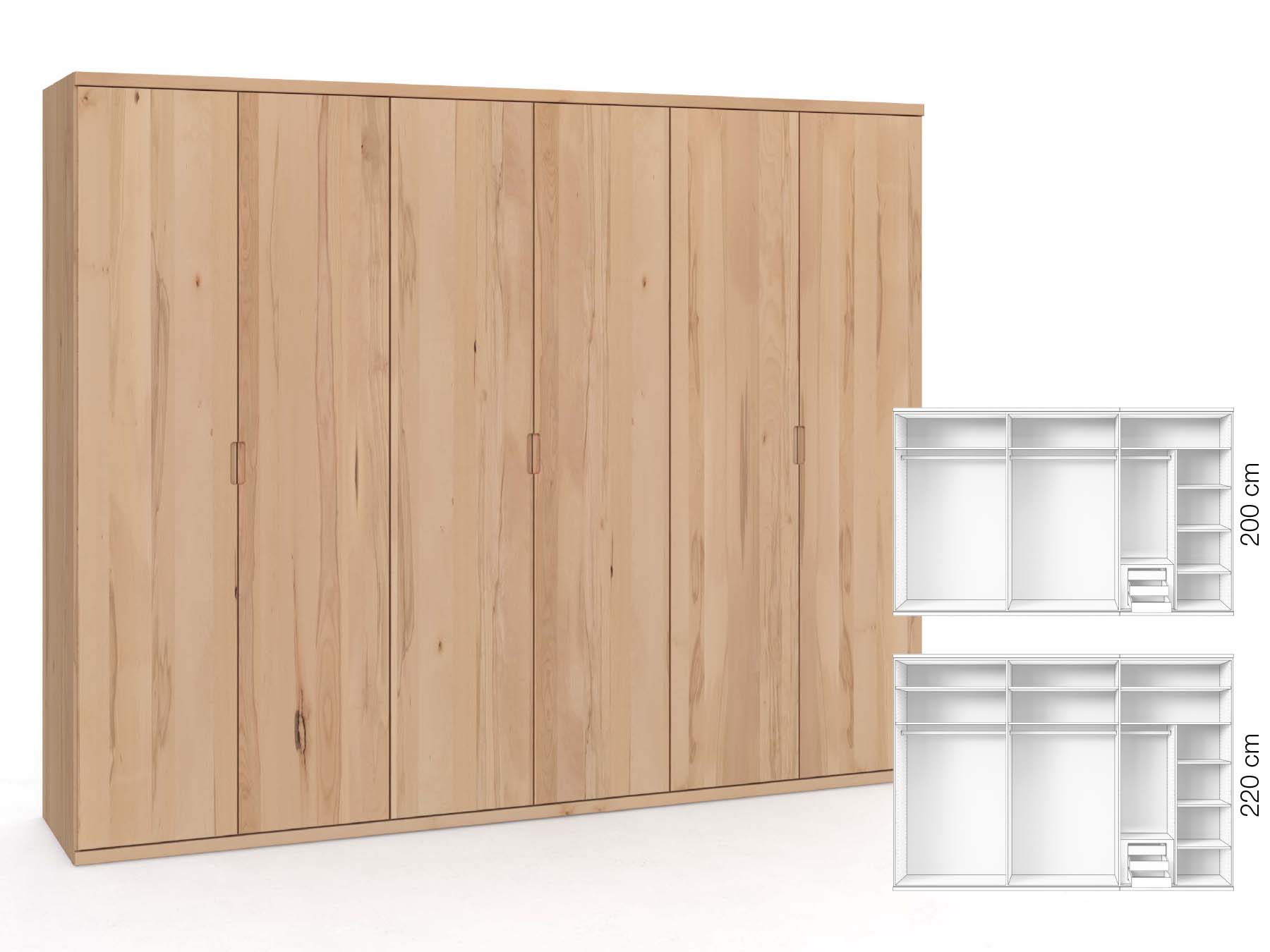 Buchenschrank „Romana“, 6-türig, Höhe 220 cm, Griffausführung „Lukas“, Inneneinrichtung: C