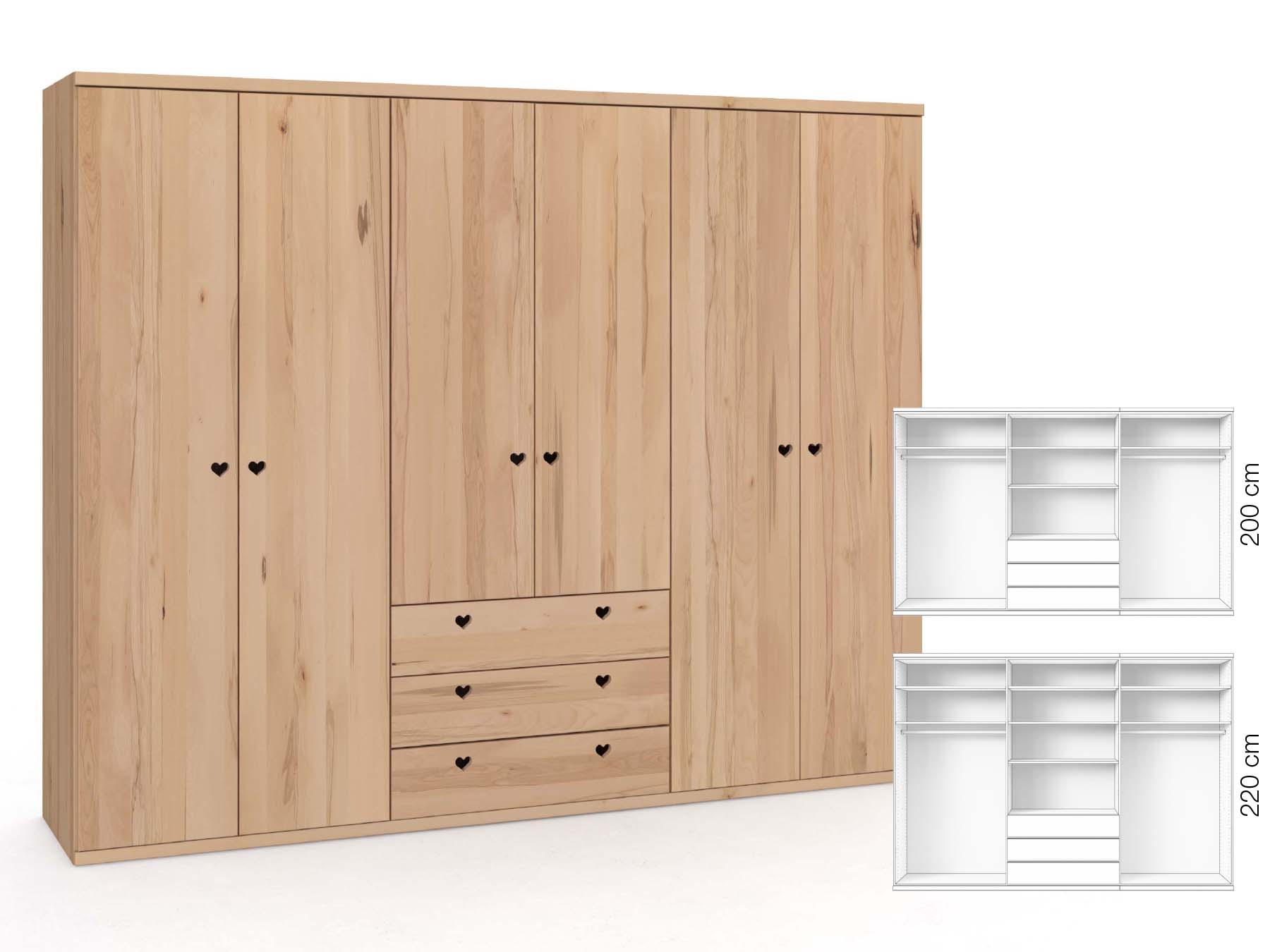 Buchenschrank „Romana“, 6-türig, Höhe 220 cm, Griffausführung „Heidi“, Inneneinrichtung: D