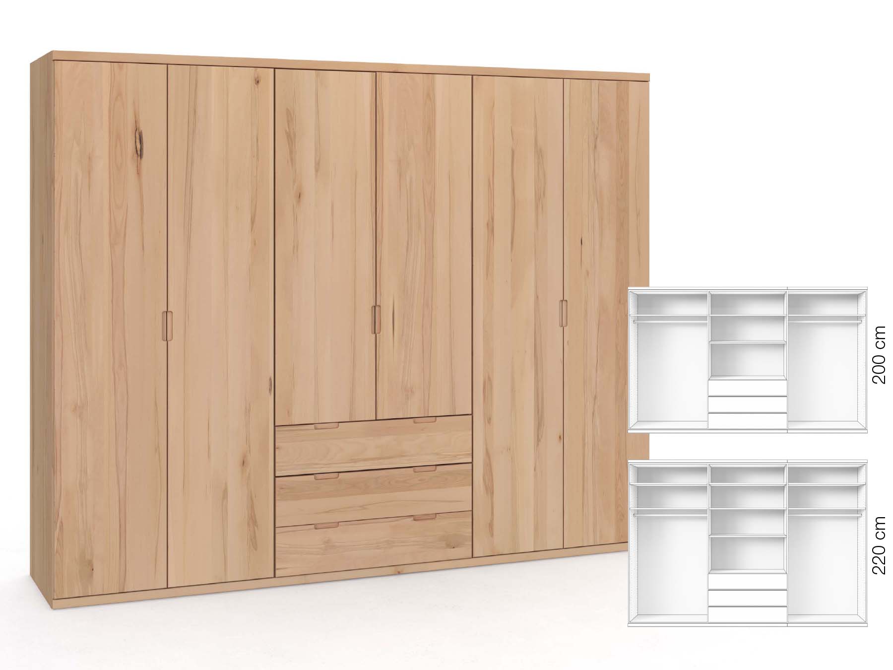 Buchenschrank „Romana“, 6-türig, Höhe 220 cm, Griffausführung „Lukas“, Inneneinrichtung: D