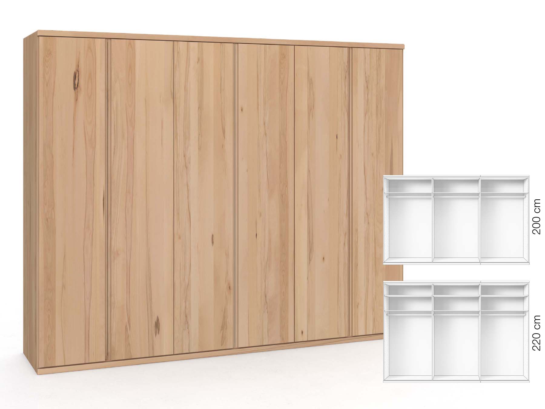 Buchenschrank „Valentin“, 6-türig, Höhe 220 cm, Griffausführung „Patrizia“, Inneneinrichtung: A 