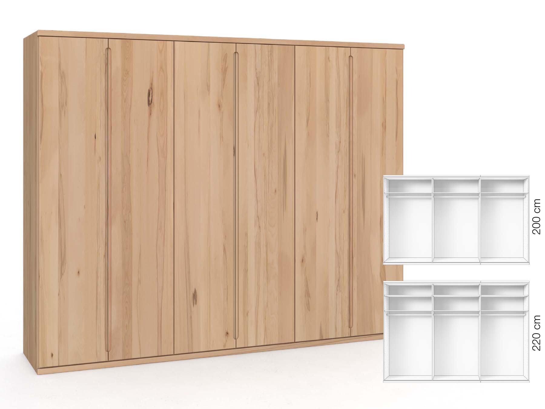 Buchenschrank „Valentin“, 6-türig, Höhe 220 cm, Griffausführung „Lukas“, Inneneinrichtung: A 