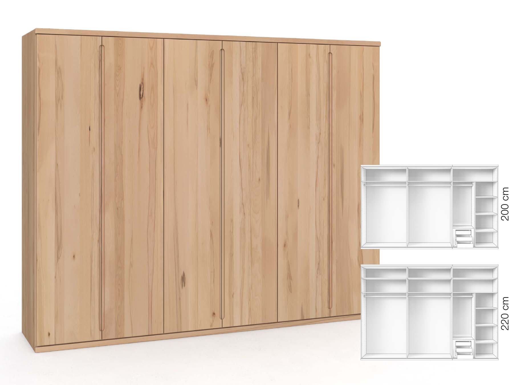 Buchenschrank „Valentin“, 6-türig, Höhe 220 cm, Griffausführung „Lukas“, Inneneinrichtung: C