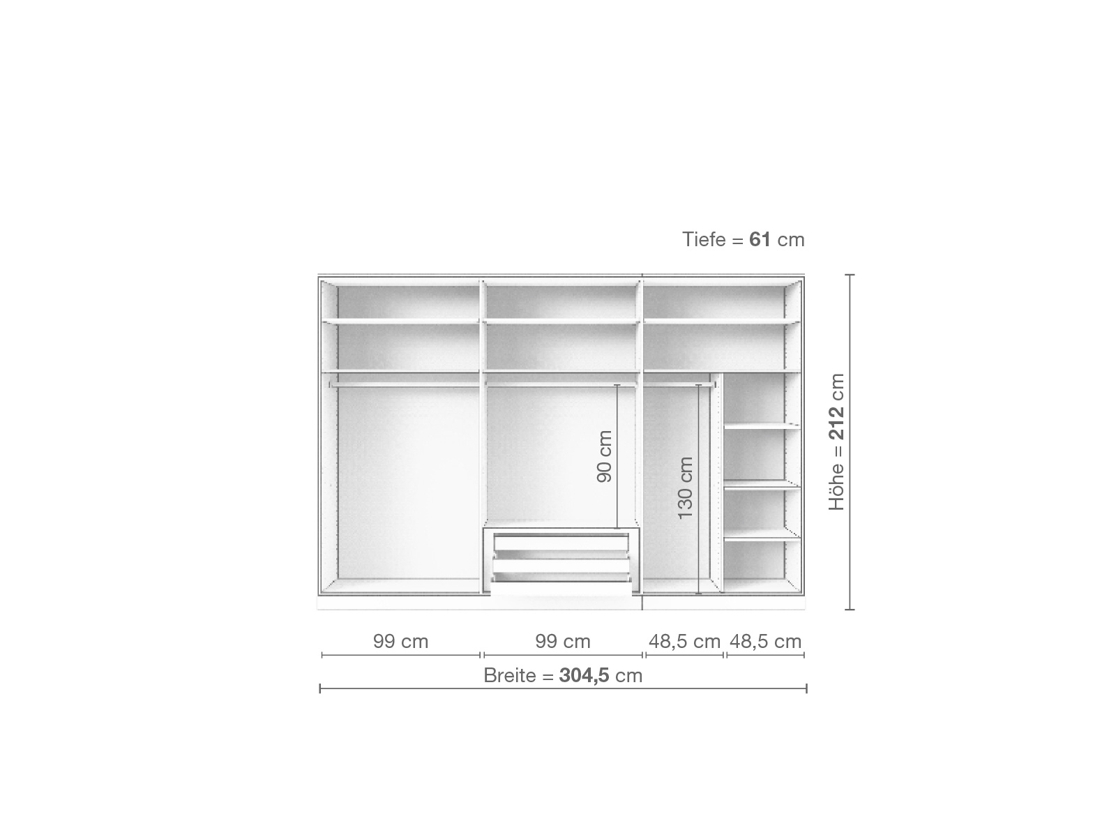 Zirbenschrank „Ramon“, 6-türig, Höhe 212 cm, Inneneinrichtung: B