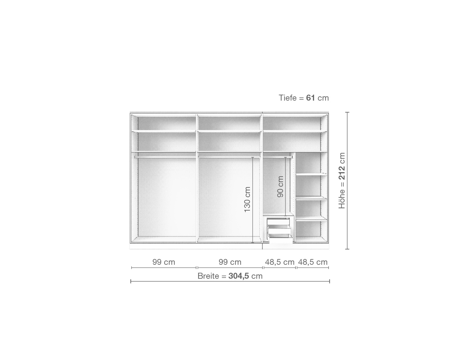 Zirbenschrank „Ramon“, 6-türig, Höhe 212 cm, Inneneinrichtung: C