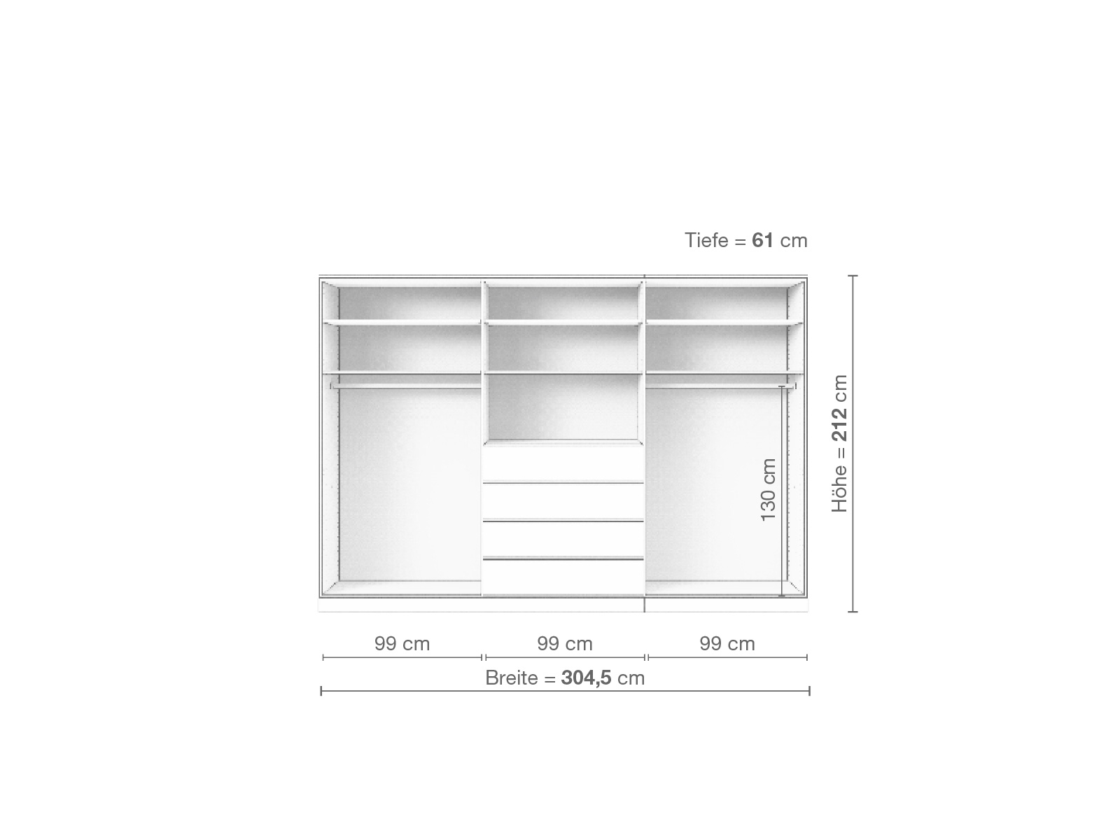 Zirbenschrank „Ramon“, 6-türig, Höhe 212 cm, Inneneinrichtung: D