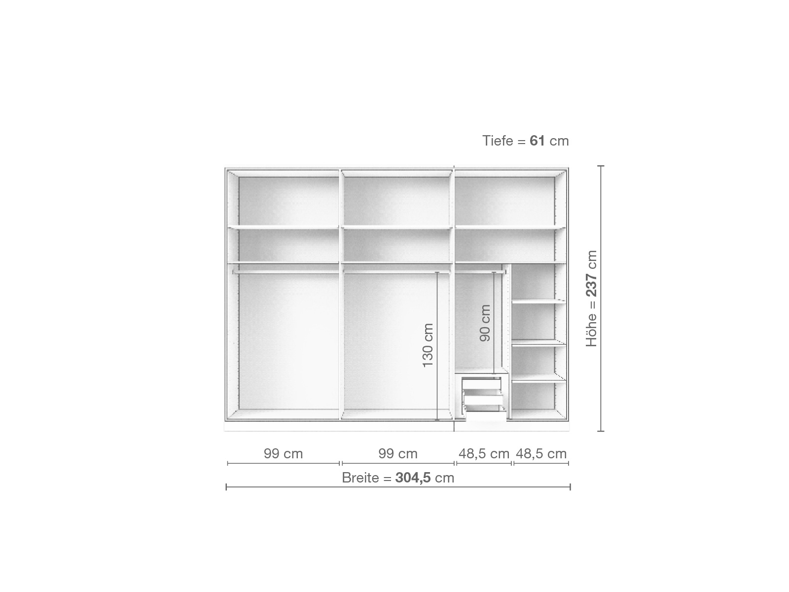 Zirbenschrank „Ramon“, 6-türig, Höhe  cm, Inneneinrichtung: C