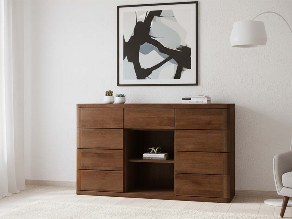 Dunkle Buchenkommode „Diana“ mit 2 Fächer und 9 Laden