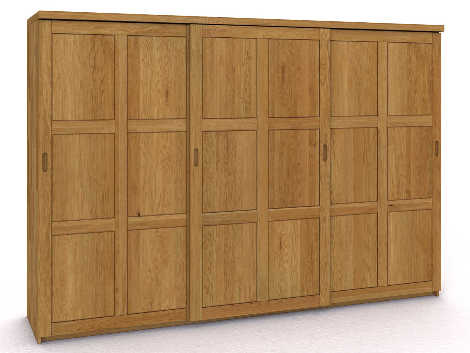 Schiebetüreschrank „Enzian" aus Eiche, 3-türig breit, Höhe 208 cm