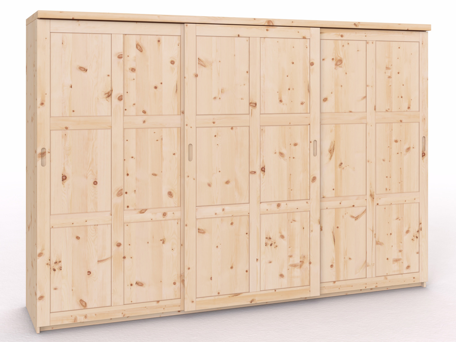 Schiebetüreschrank aus Zirbenholz „Enzian" 3-türig breit, Höhe 208 cm