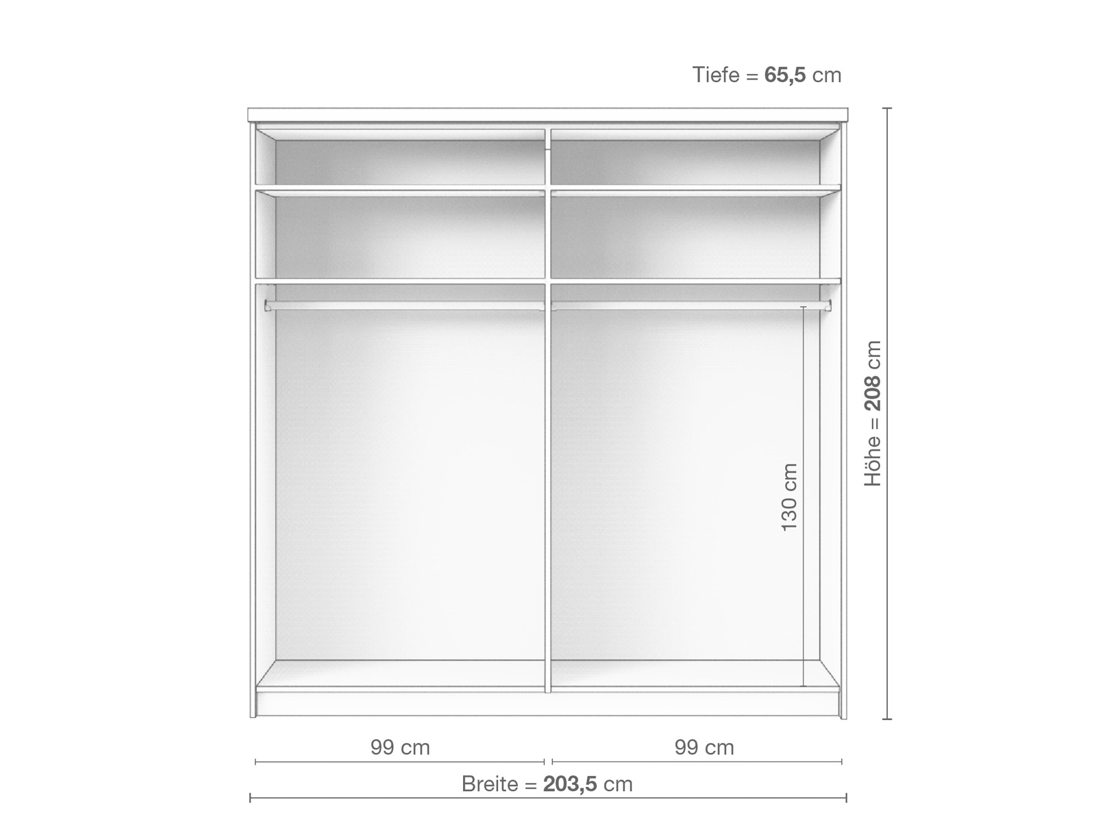 Zirbenschrank „Enzian", 2-türig breit, Höhe 208 cm, Inneneinrichtung A