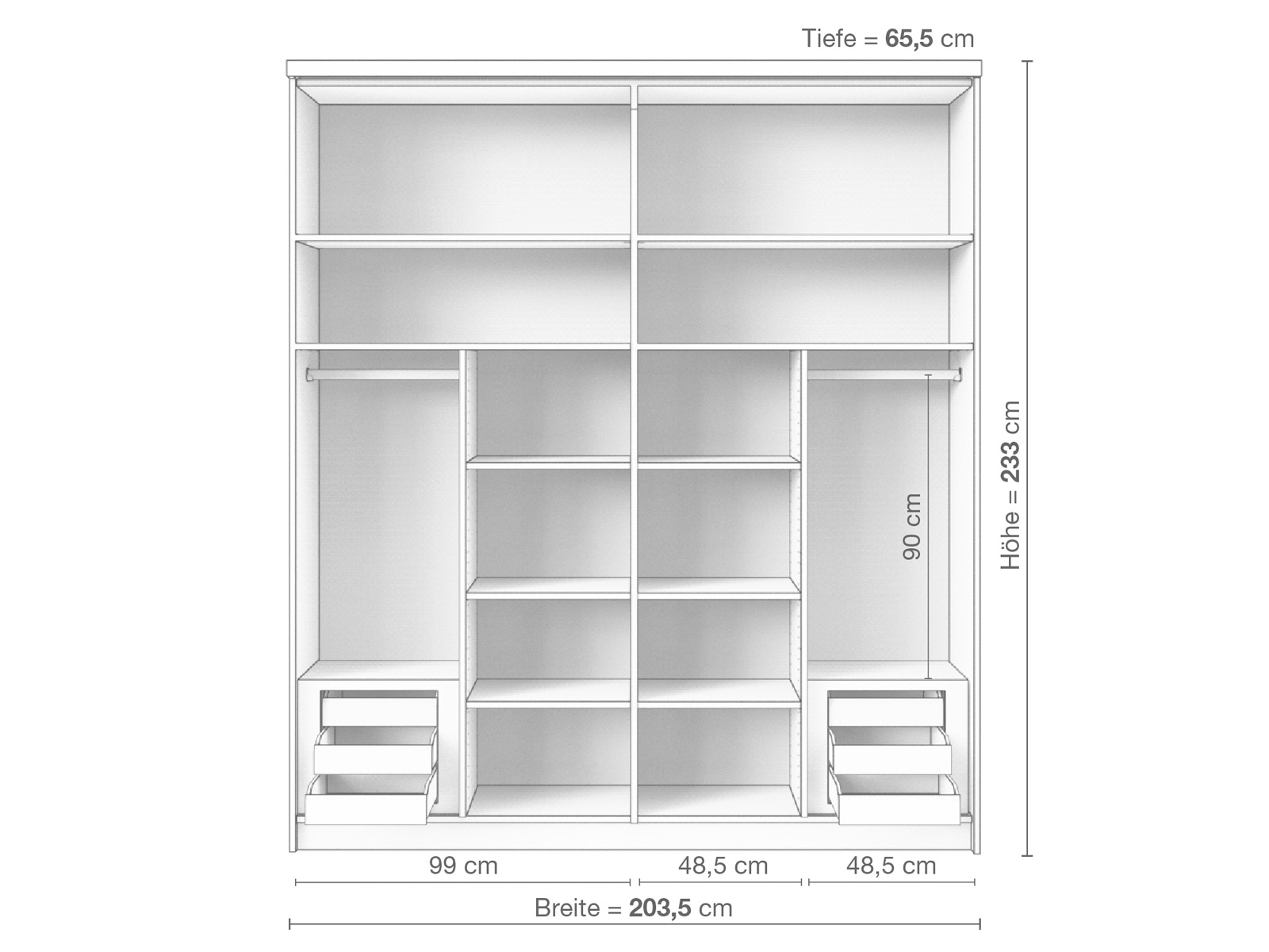 Schrank „Edelweiß", 2-türig breit, Höhe 233 cm, Inneneinrichtung D