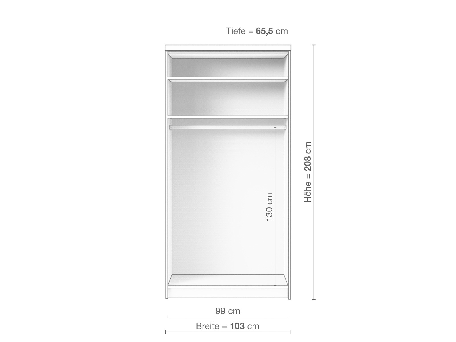 Schrank „Alpenrose", 2-türig schmal, Höhe 208 cm, Inneneinrichtung A