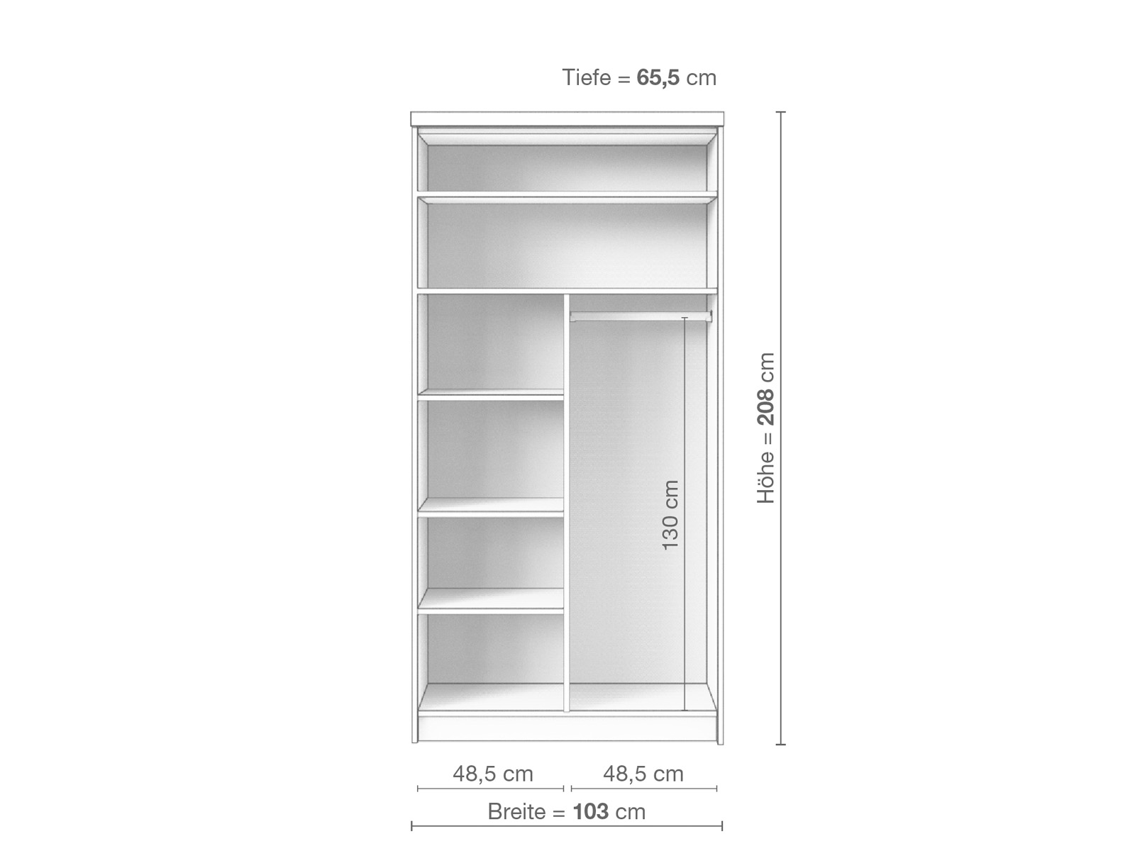 Schrank „Alpenrose", 2-türig schmal, Höhe 208 cm, Inneneinrichtung C