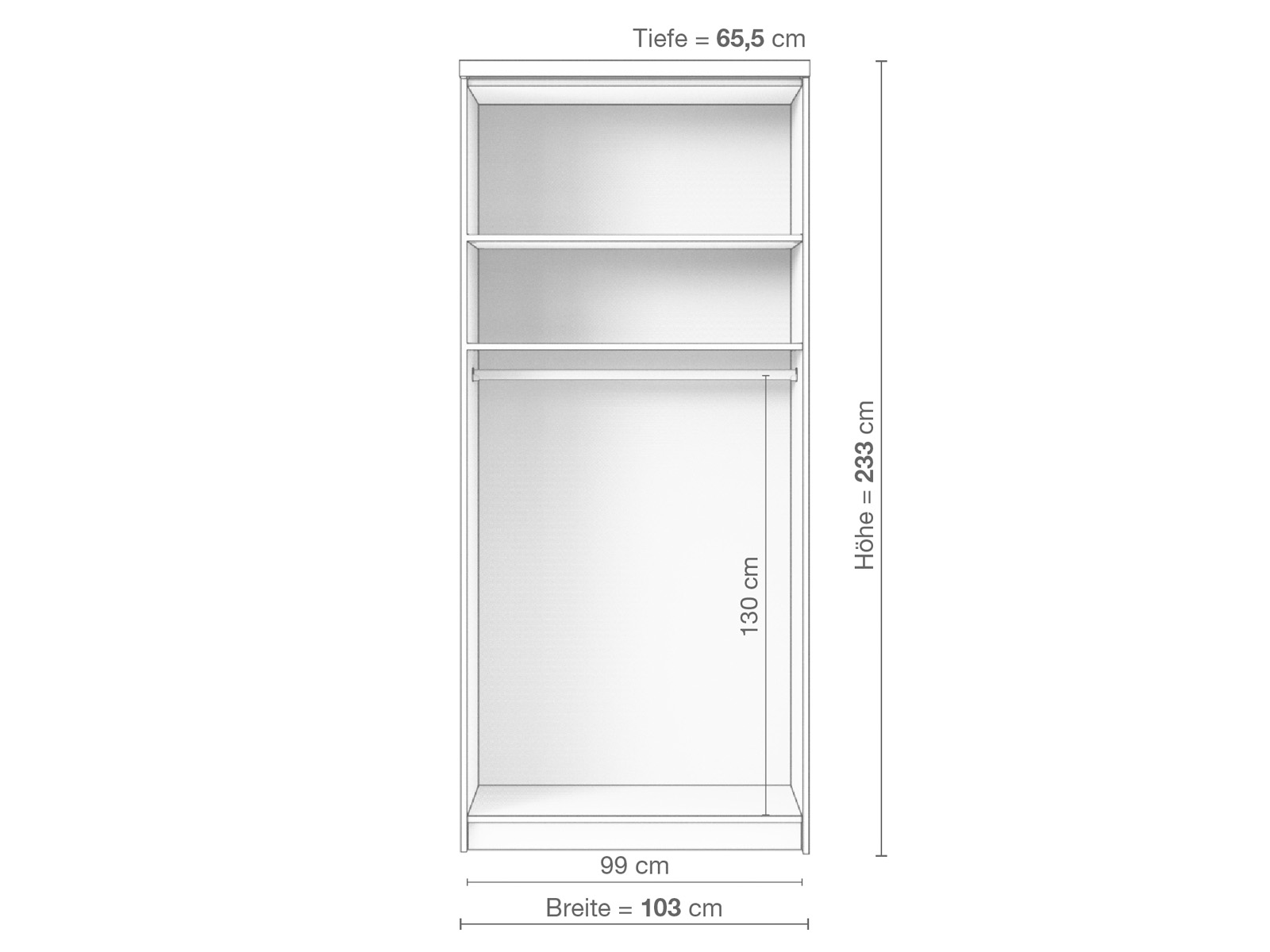 Zirbenschrank „Oskar", 2-türig schmal, Höhe 233 cm, Inneneinrichtung A