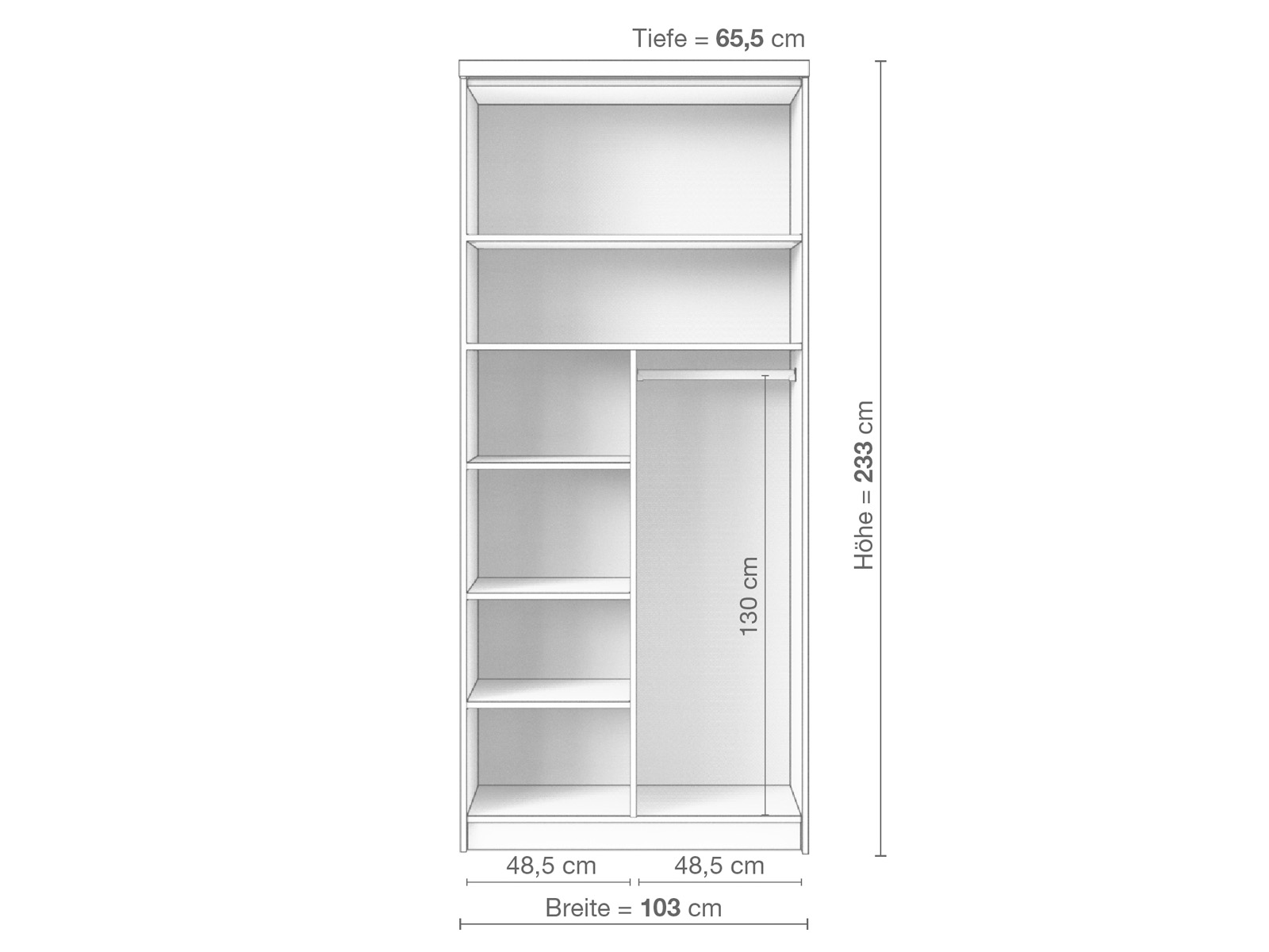 Zirbenschrank „Oskar", 2-türig schmal, Höhe 233 cm, Inneneinrichtung C