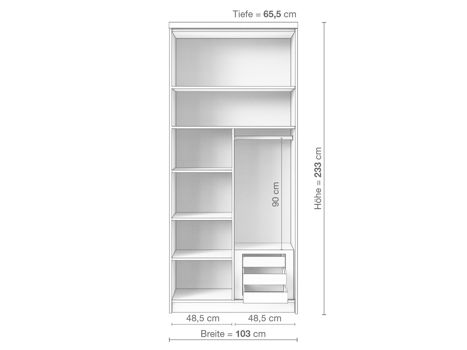 Schrank „Alpenrose", 2-türig schmal, Höhe 233 cm, Inneneinrichtung D