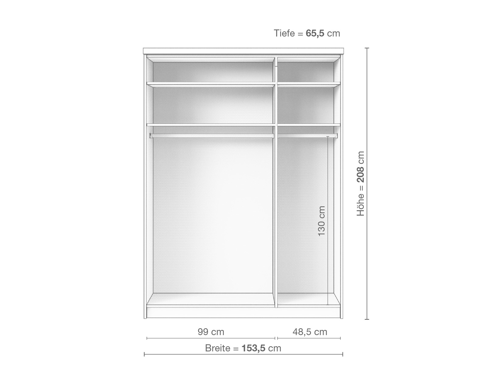 Zirbenschrank „Edelweiß", 3-türig schmal, Höhe 208 cm, Inneneinrichtung A