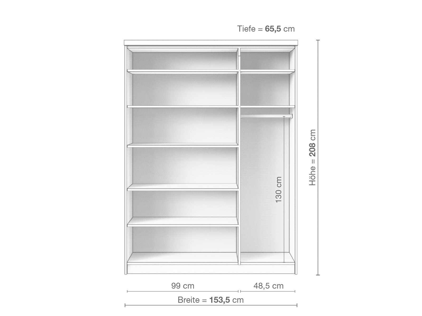 Zirbenschrank „Oskar", 3-türig schmal, Höhe 208 cm, Inneneinrichtung C