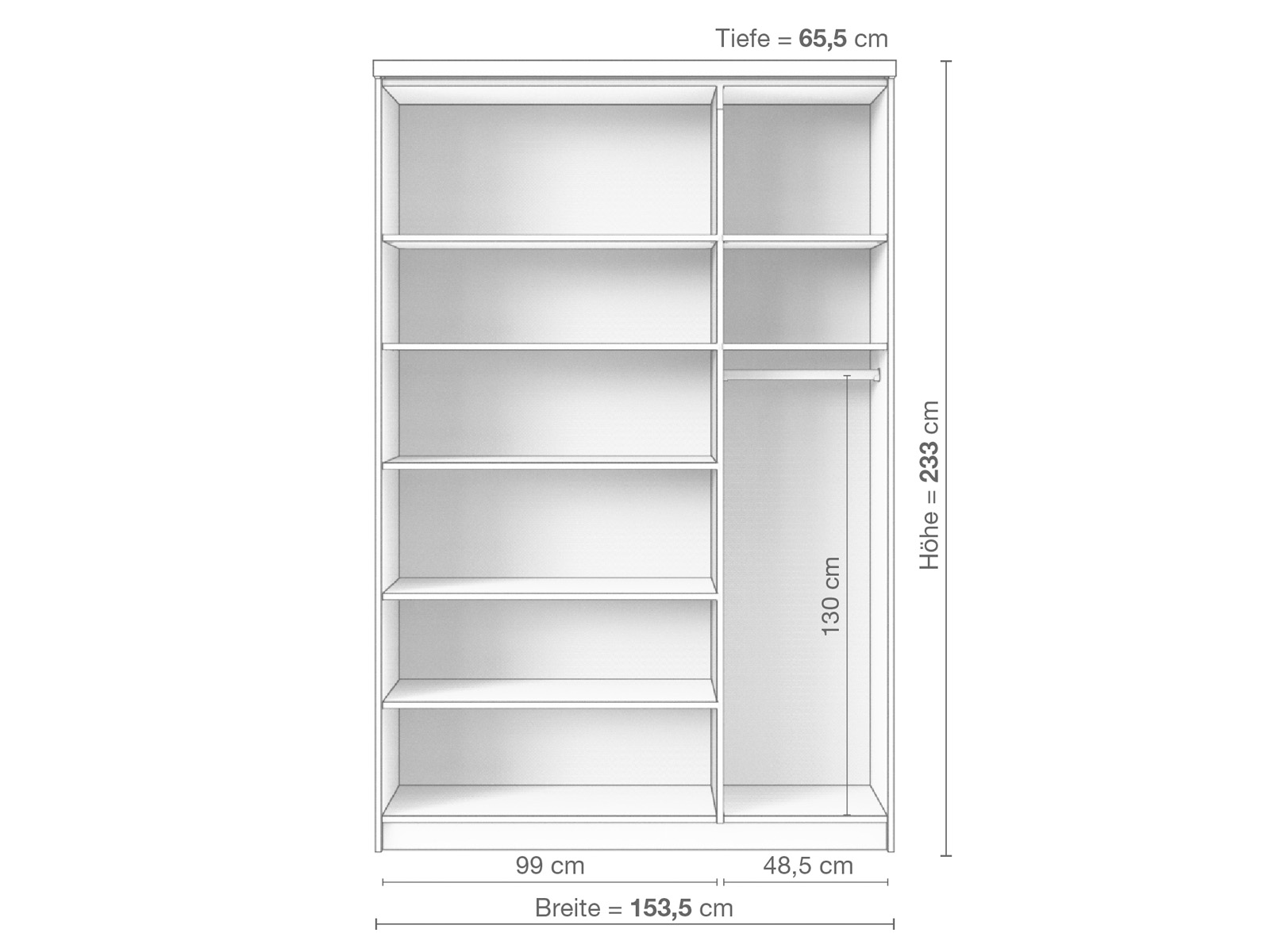 Zirbenschrank „Oskar", 3-türig schmal, Höhe 233 cm, Inneneinrichtung C