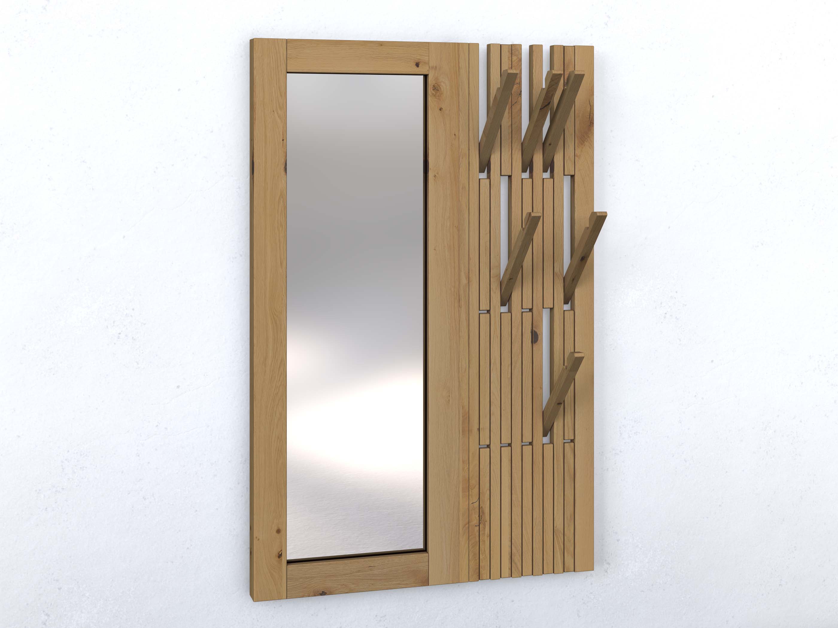 Garderobe „Agnes“ aus Wildeiche Hell mit Spiegel links