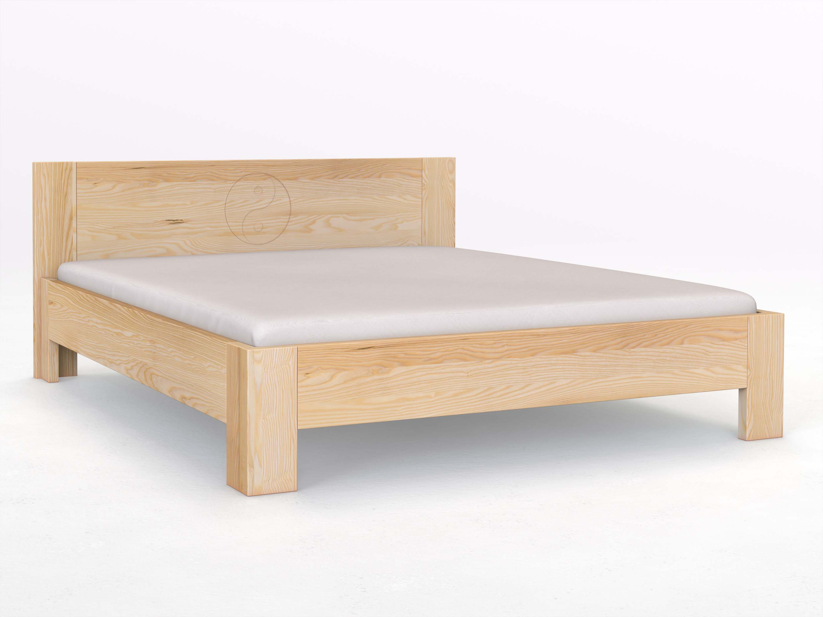 Eschenbett „Alois“ mit der Gravur „Yin Yang“