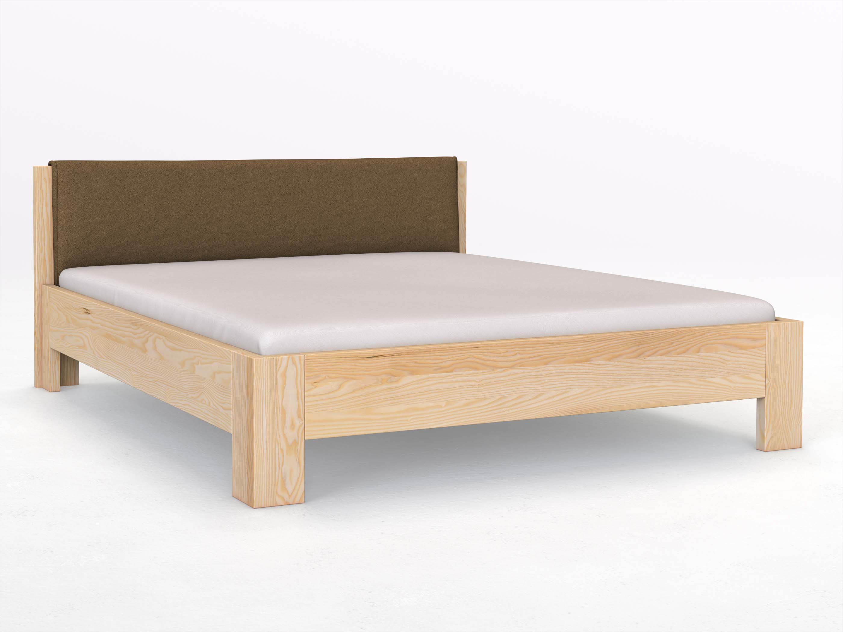 Eschenbett „Alois“ in 180 x 200 cm, mit Stoffkopfteil - Stoff: Schafschurwolle „Loden“ in der Farbe Zimtrinde