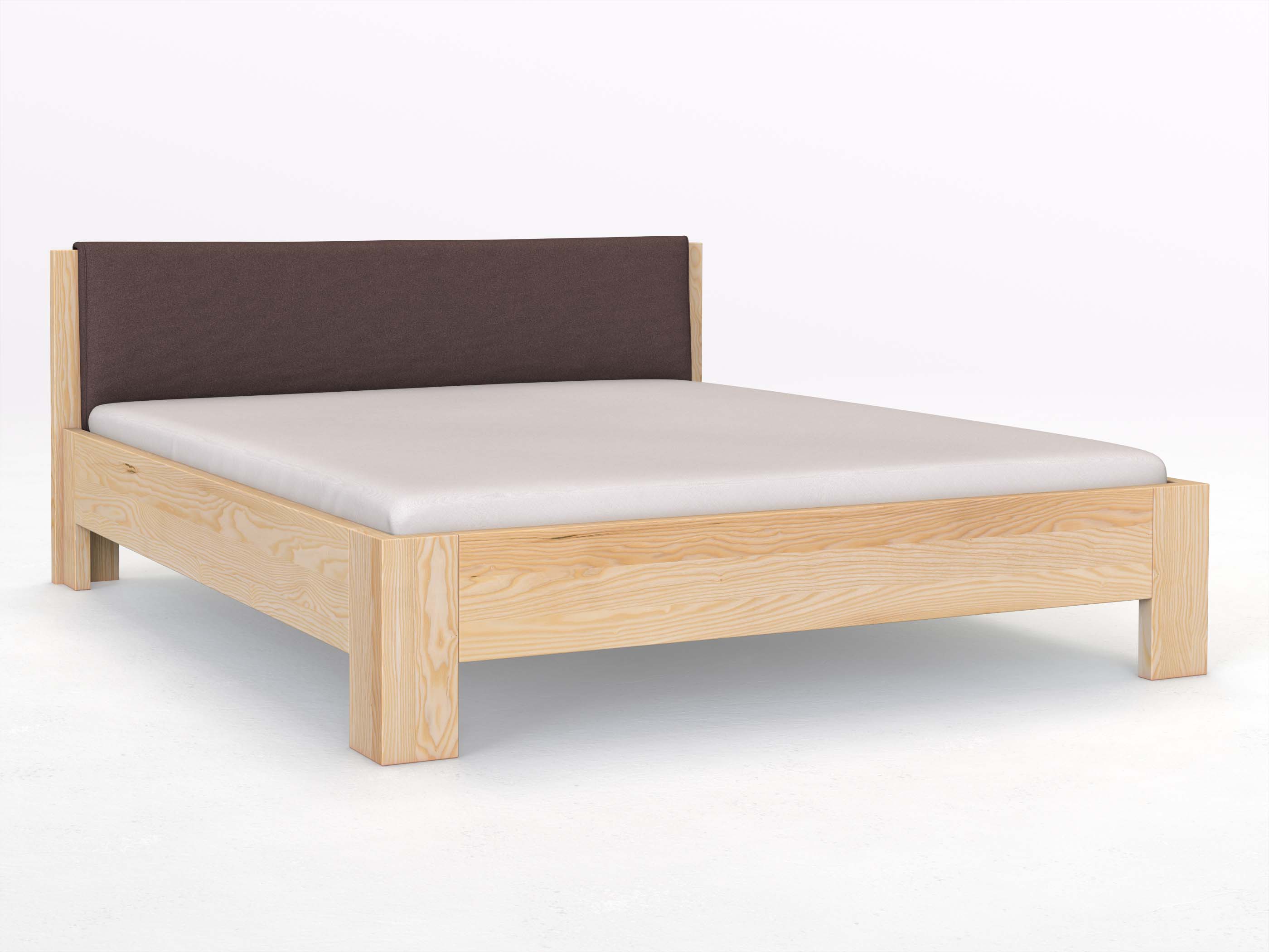 Eschenbett „Alois“ in 180 x 200 cm, mit Stoffkopfteil - Stoff: Schafschurwolle „Loden“ in der Farbe Abenddämmerung