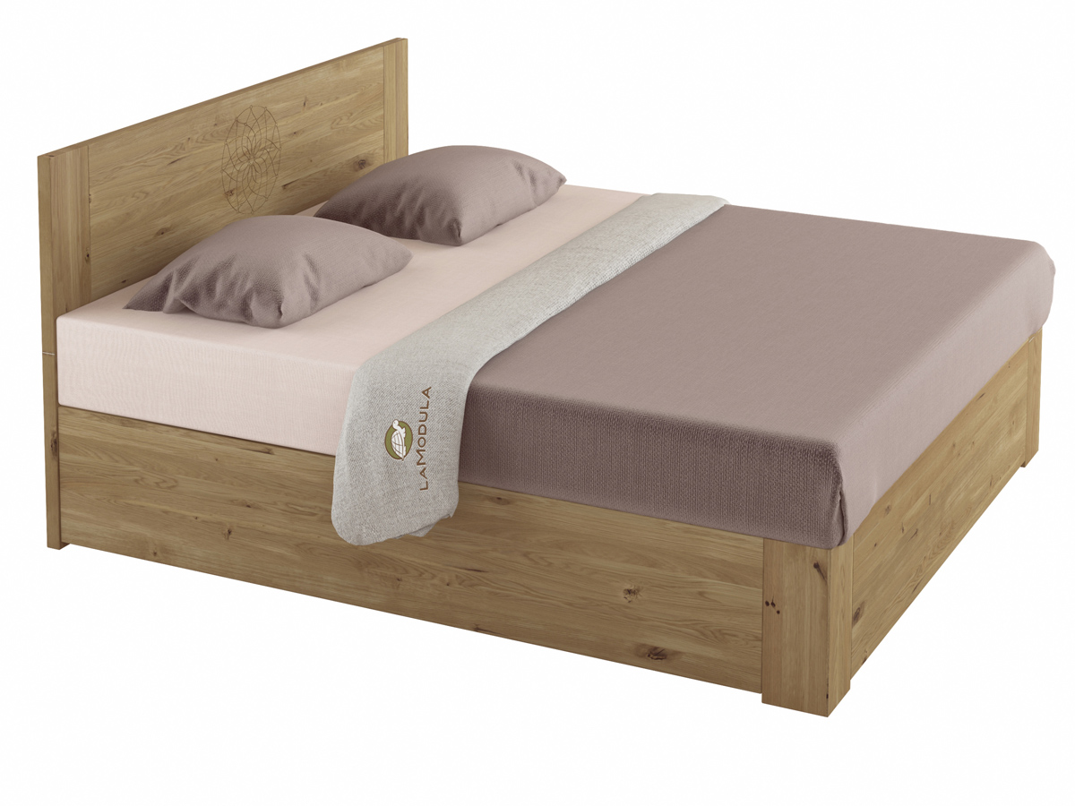 Wildeichenholzbett „Alois" Boxspring mit Gravur Traumfänger 180 x 200 cm
