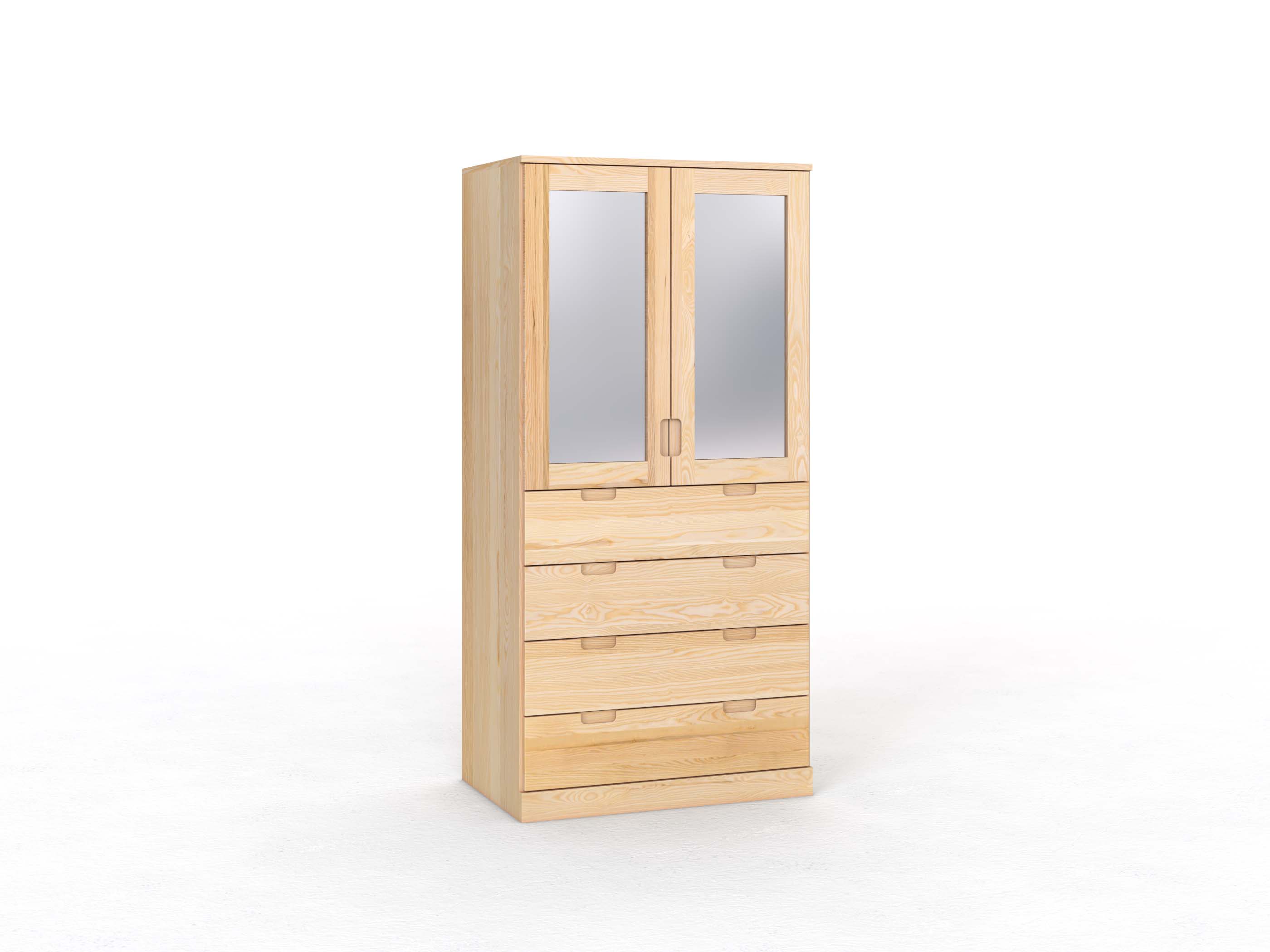 Eschenschrank „Alpenrose“, 2-türig, Höhe 210 cm, Griffleiste C („Lukas"), mit Schubladen