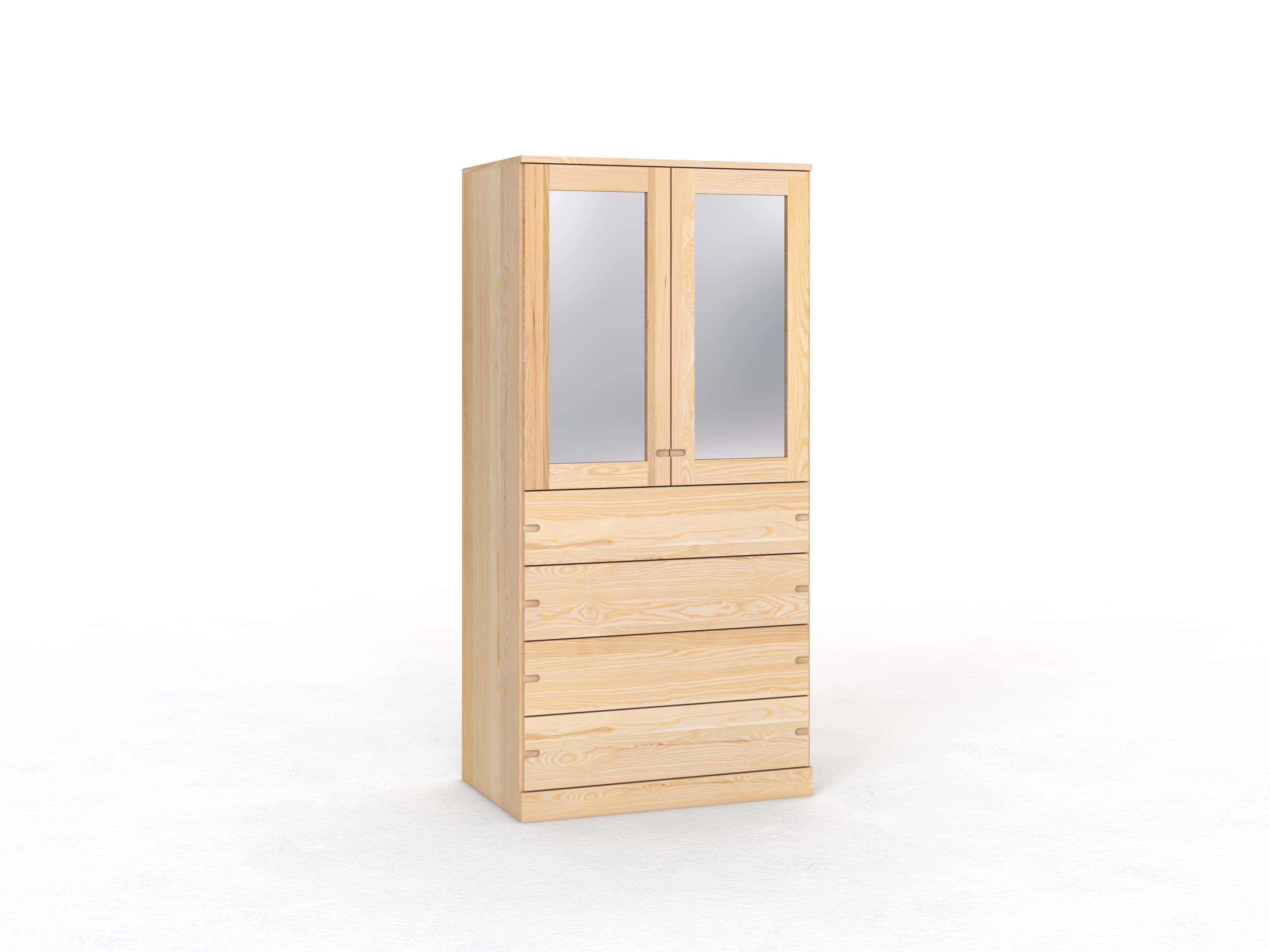 Eschenschrank „Alpenrose“, 2-türig, Höhe 210 cm, Griff Seite („Stefan"), mit Schubladen