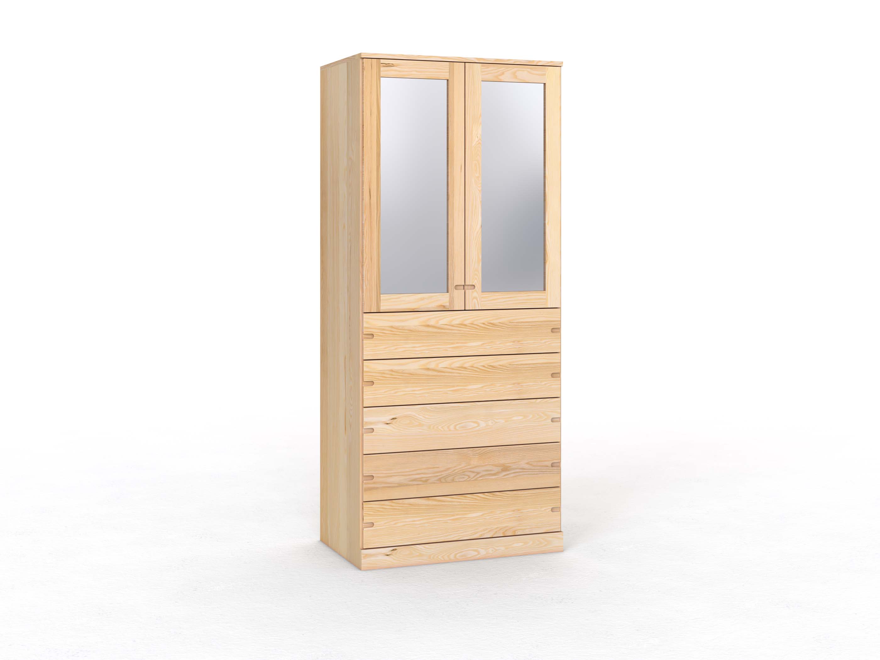 Eschenschrank „Alpenrose“, 2-türig, Höhe 235 cm, Griff Seite („Stefan"), mit Schubladen